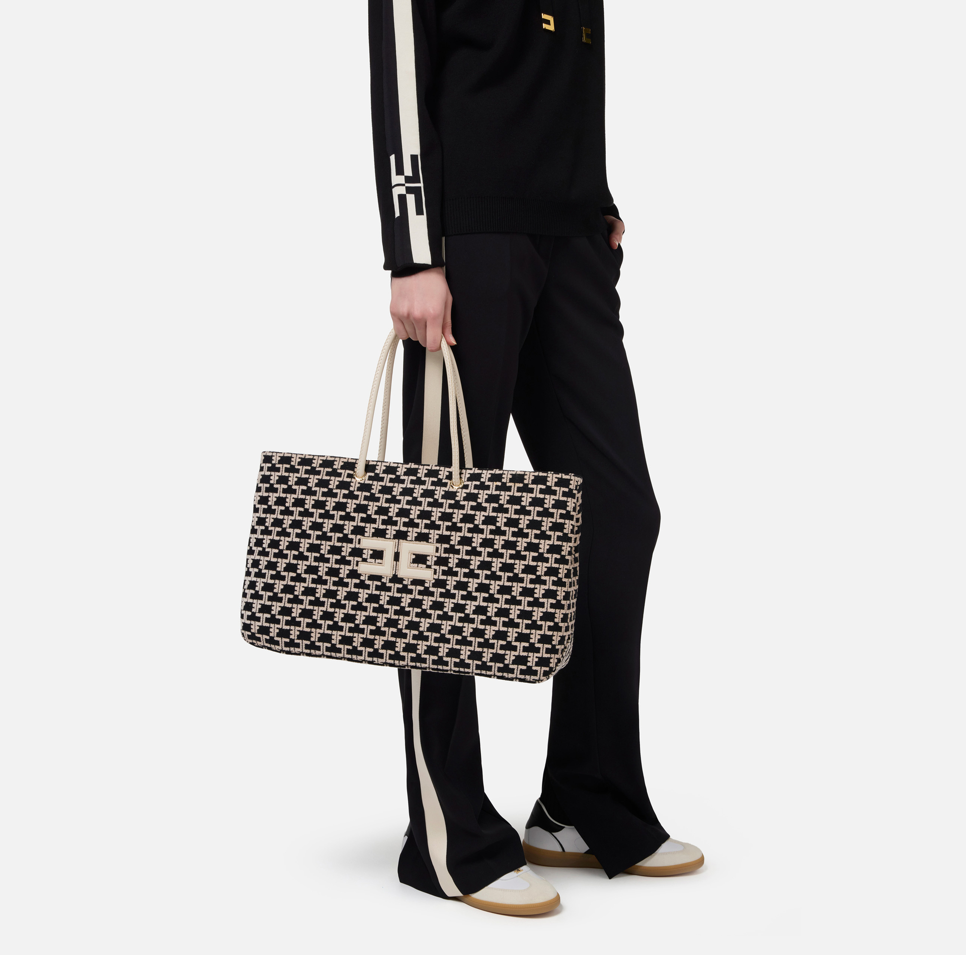 Madame Monogram Shopper Bag With Logo - Elisabetta Franchi