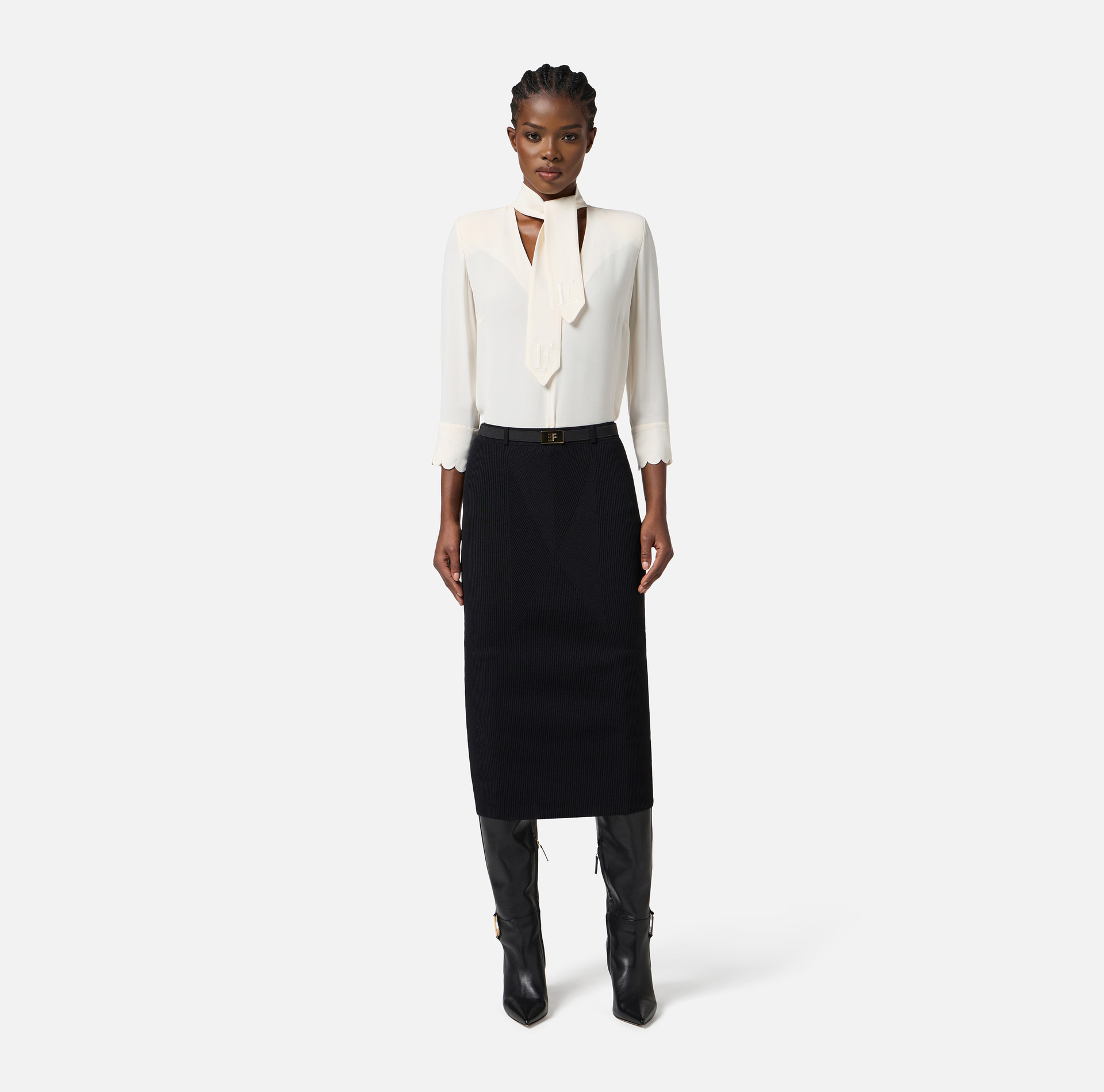 Blouse in georgette fabric with sash belt - Elisabetta Franchi