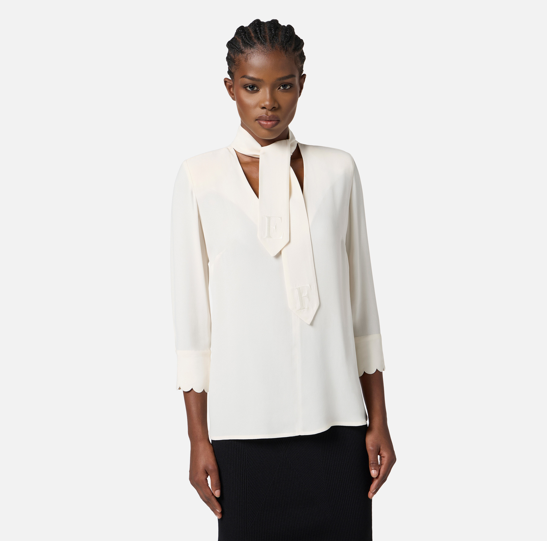 Blouse in georgette fabric with sash belt - Elisabetta Franchi