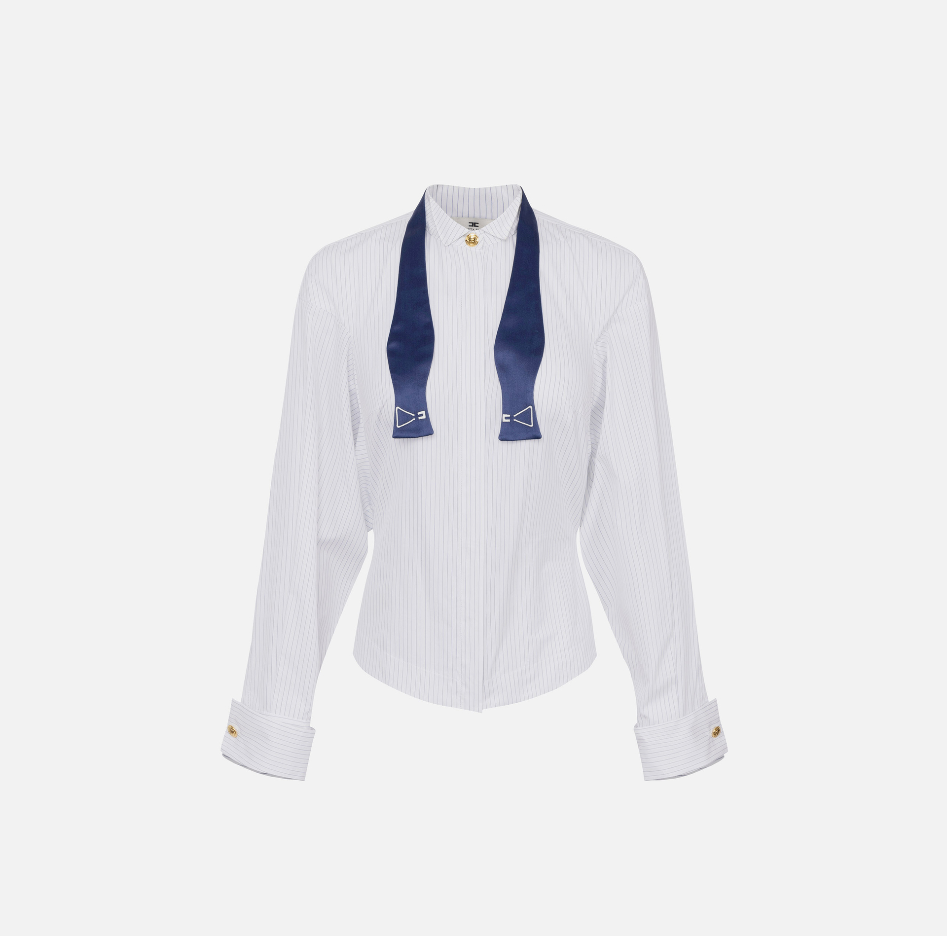 Koszula z popeliny w paski z muszką - ABBIGLIAMENTO - Elisabetta Franchi