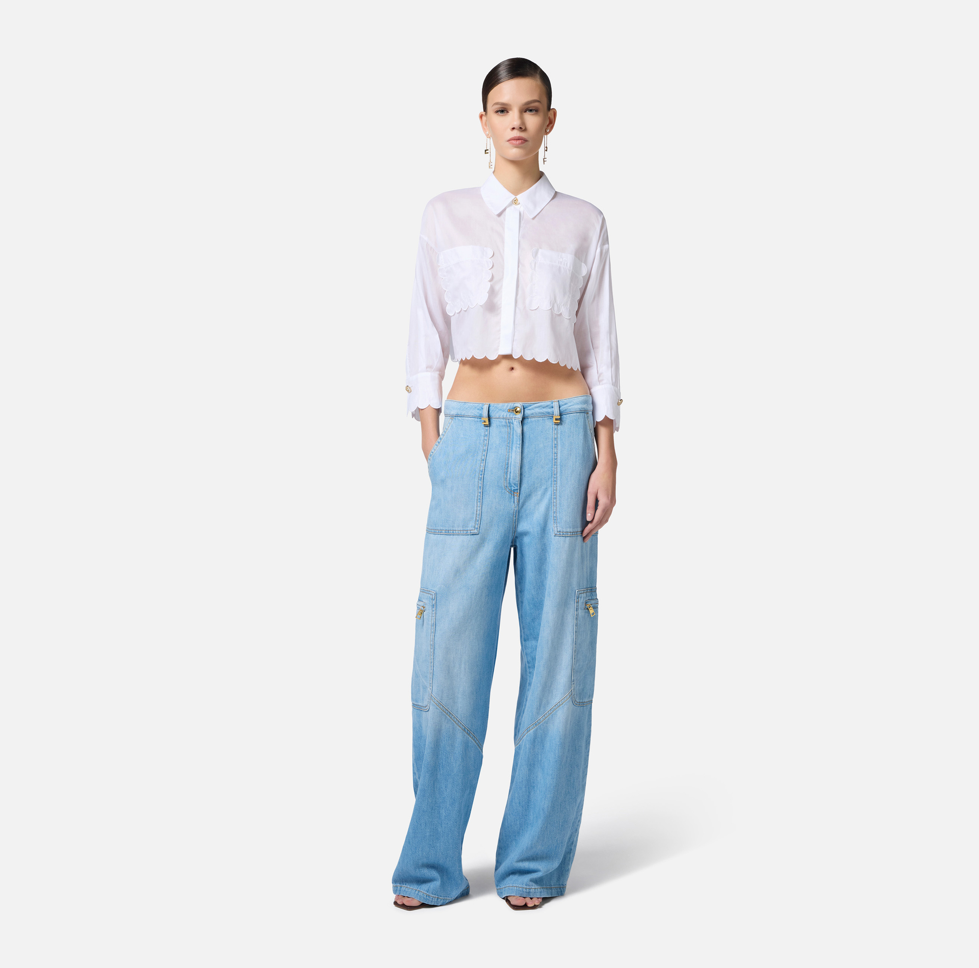 Cotton voile shirt with embroidered scallop - Elisabetta Franchi