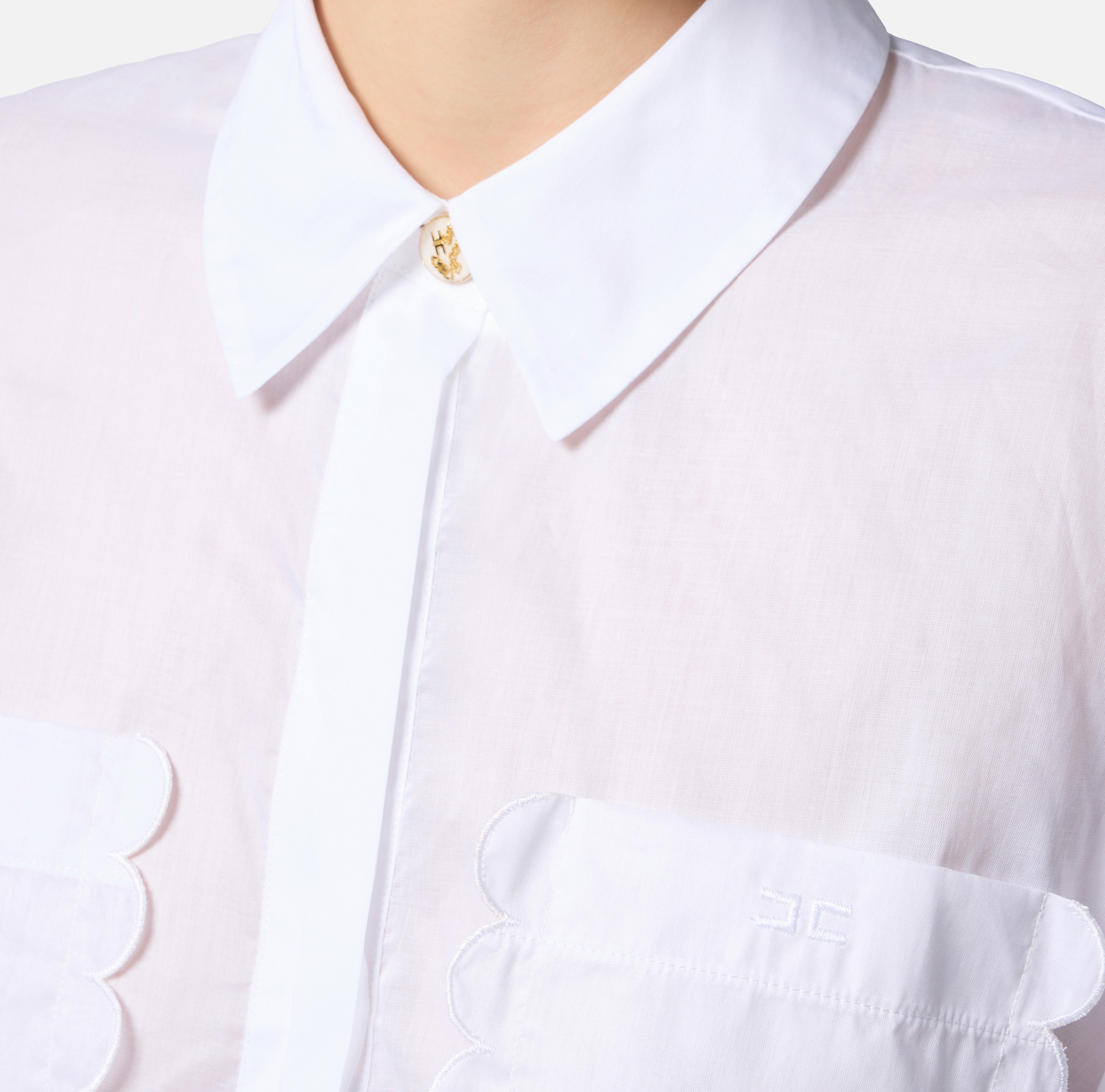 Cotton voile shirt with embroidered scallop - Elisabetta Franchi