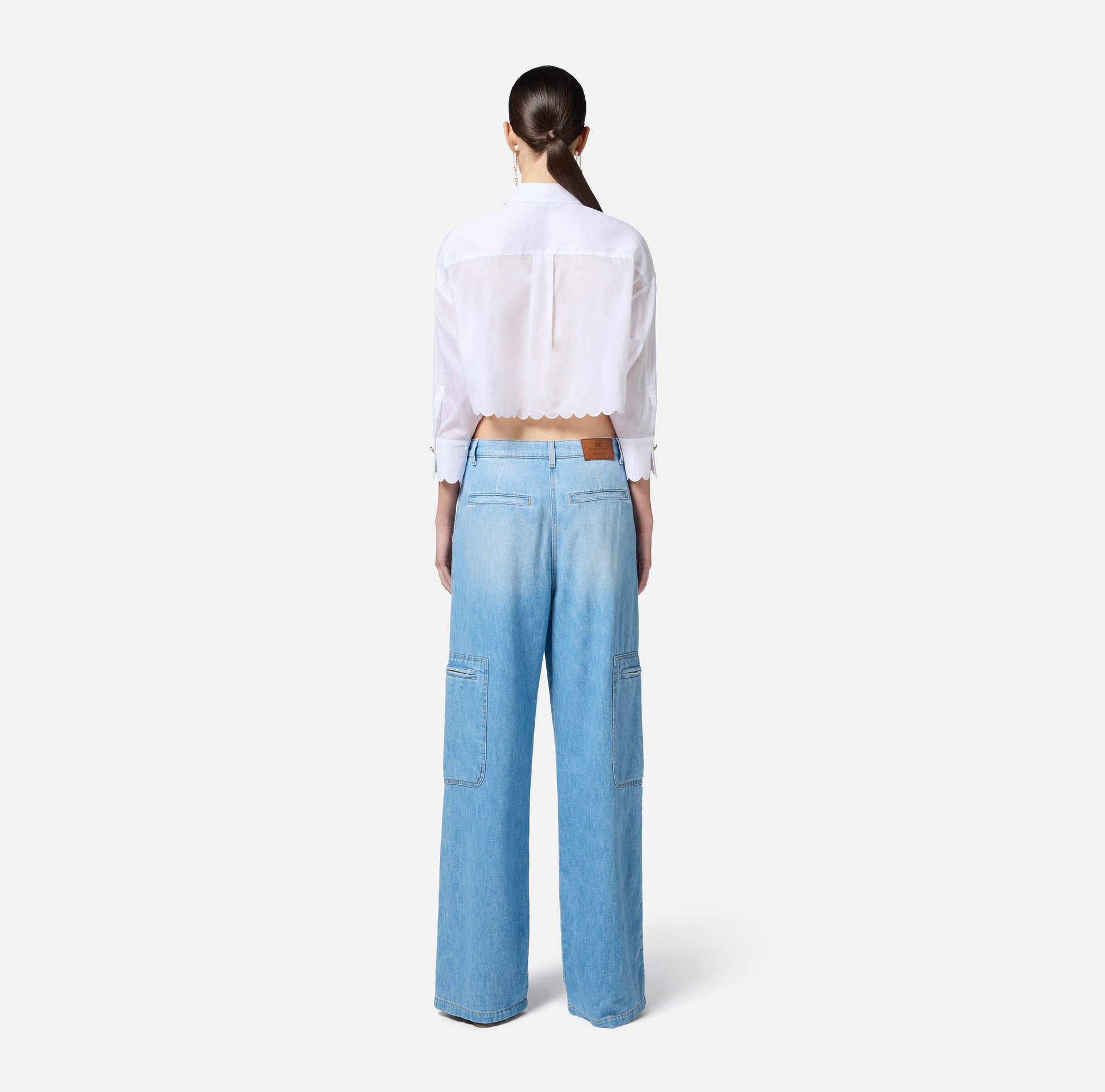 Cotton voile shirt with embroidered scallop - Elisabetta Franchi
