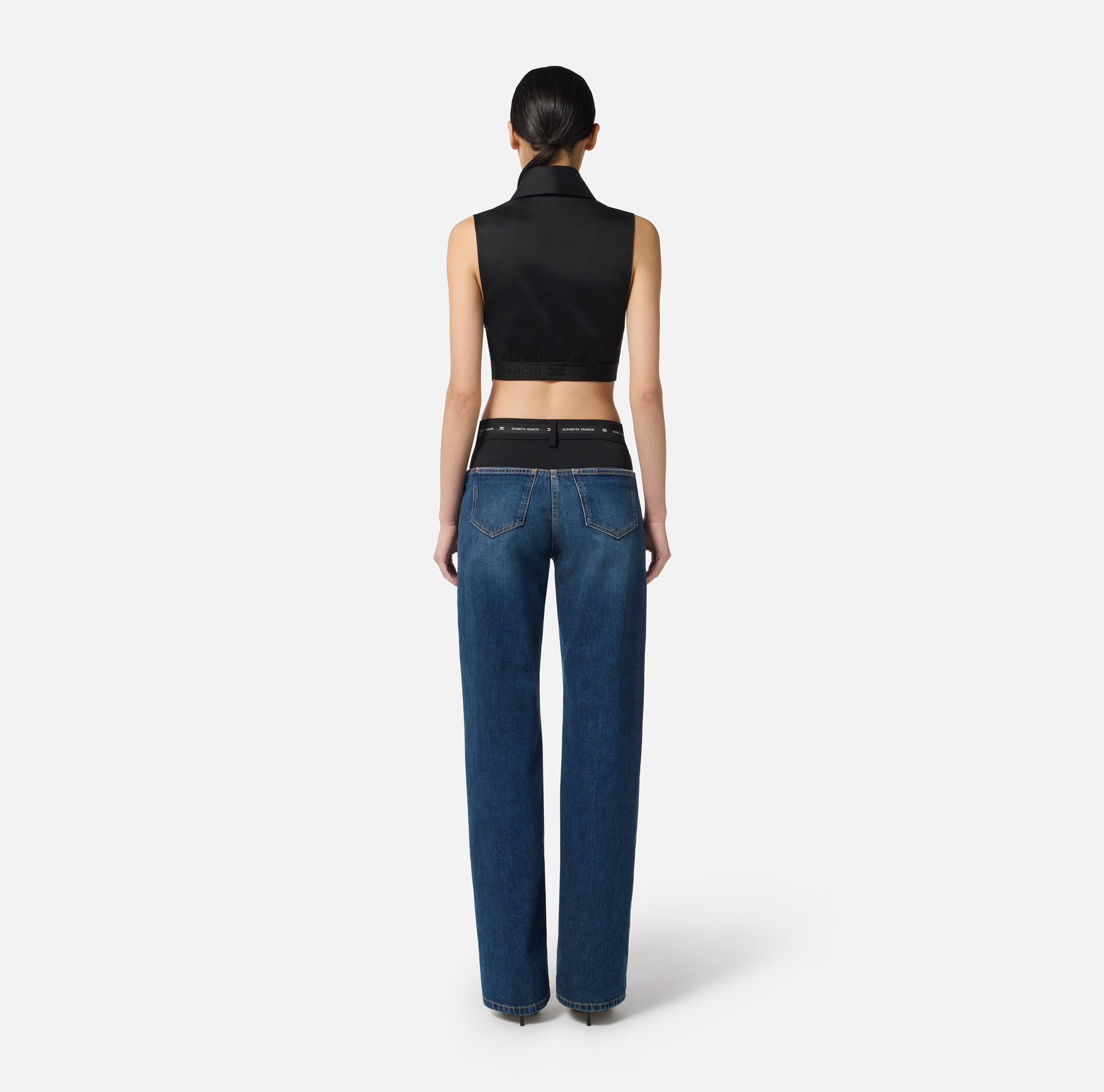 Camicia cropped in raso di cotone con papillon - Elisabetta Franchi