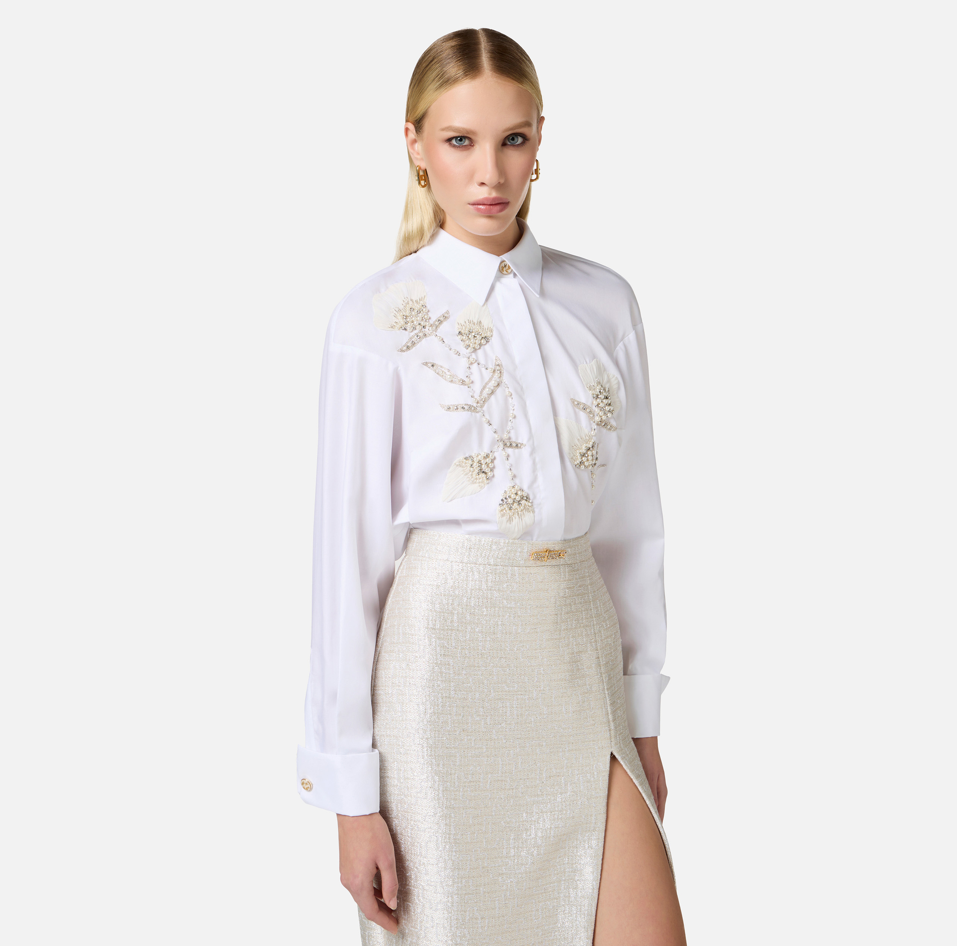 Blouse van poplinkatoen met geborduurde bloemen - Elisabetta Franchi