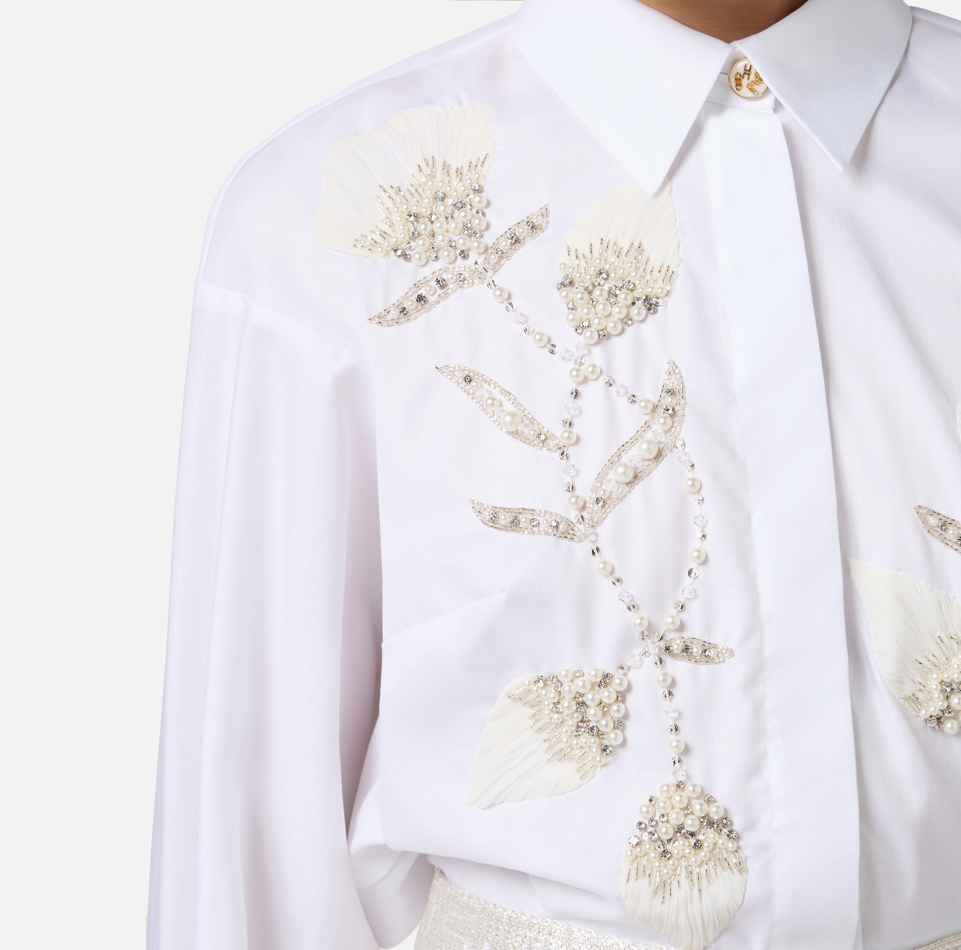 Blouse van poplinkatoen met geborduurde bloemen - Elisabetta Franchi