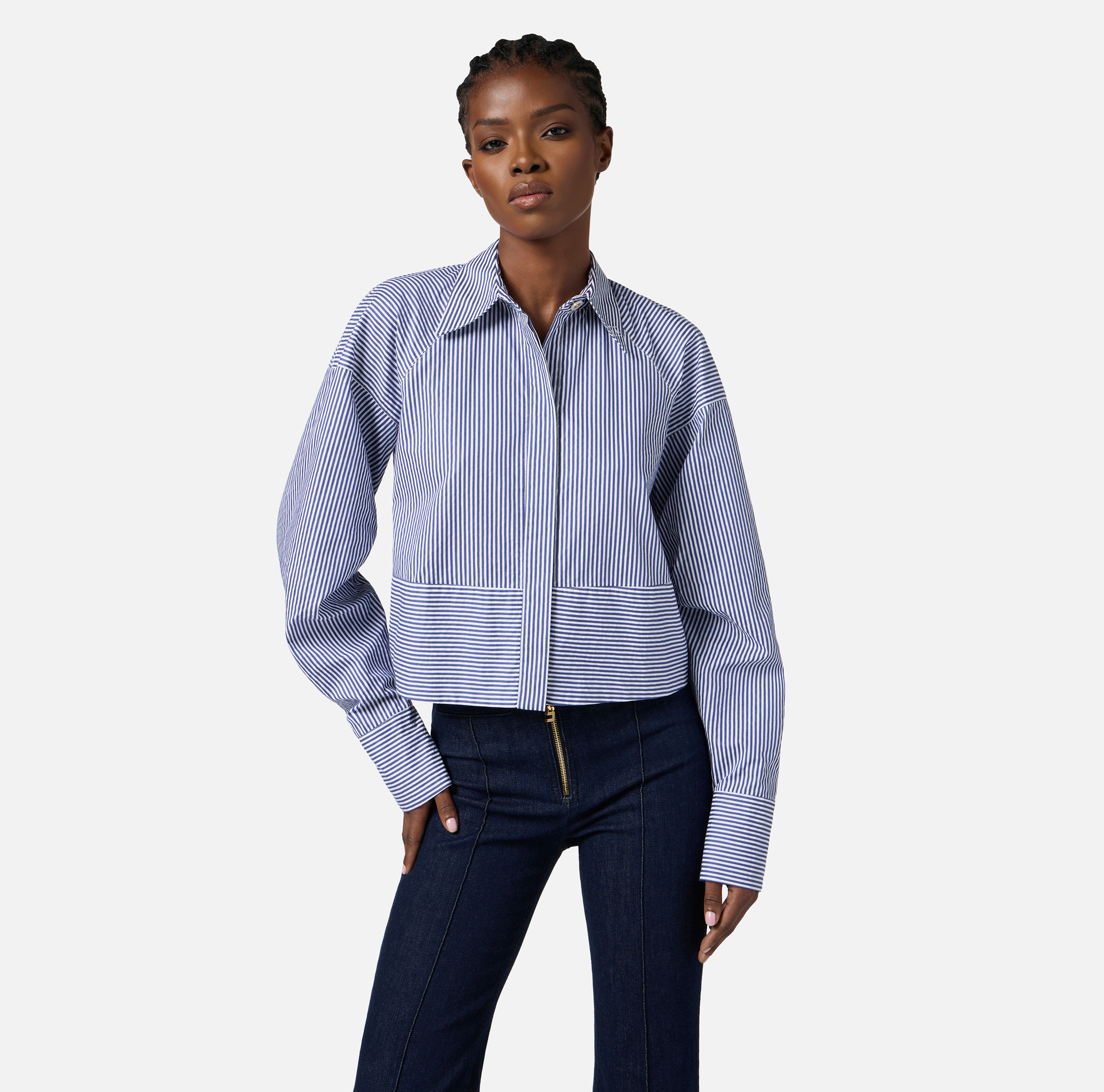 Striped poplin shirt with logo - Elisabetta Franchi