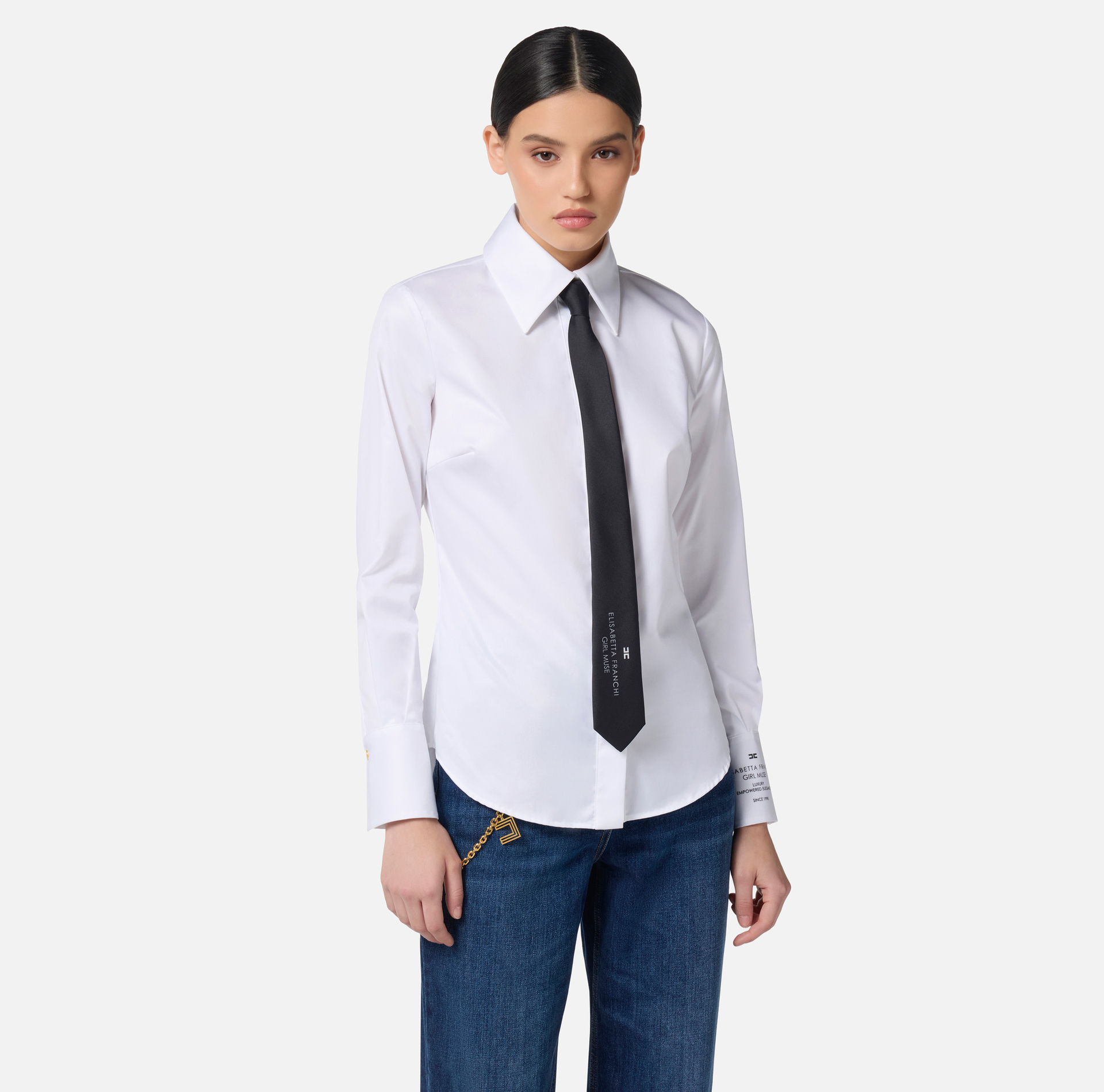 Camisa de popelina de algodón con logotipo - Elisabetta Franchi