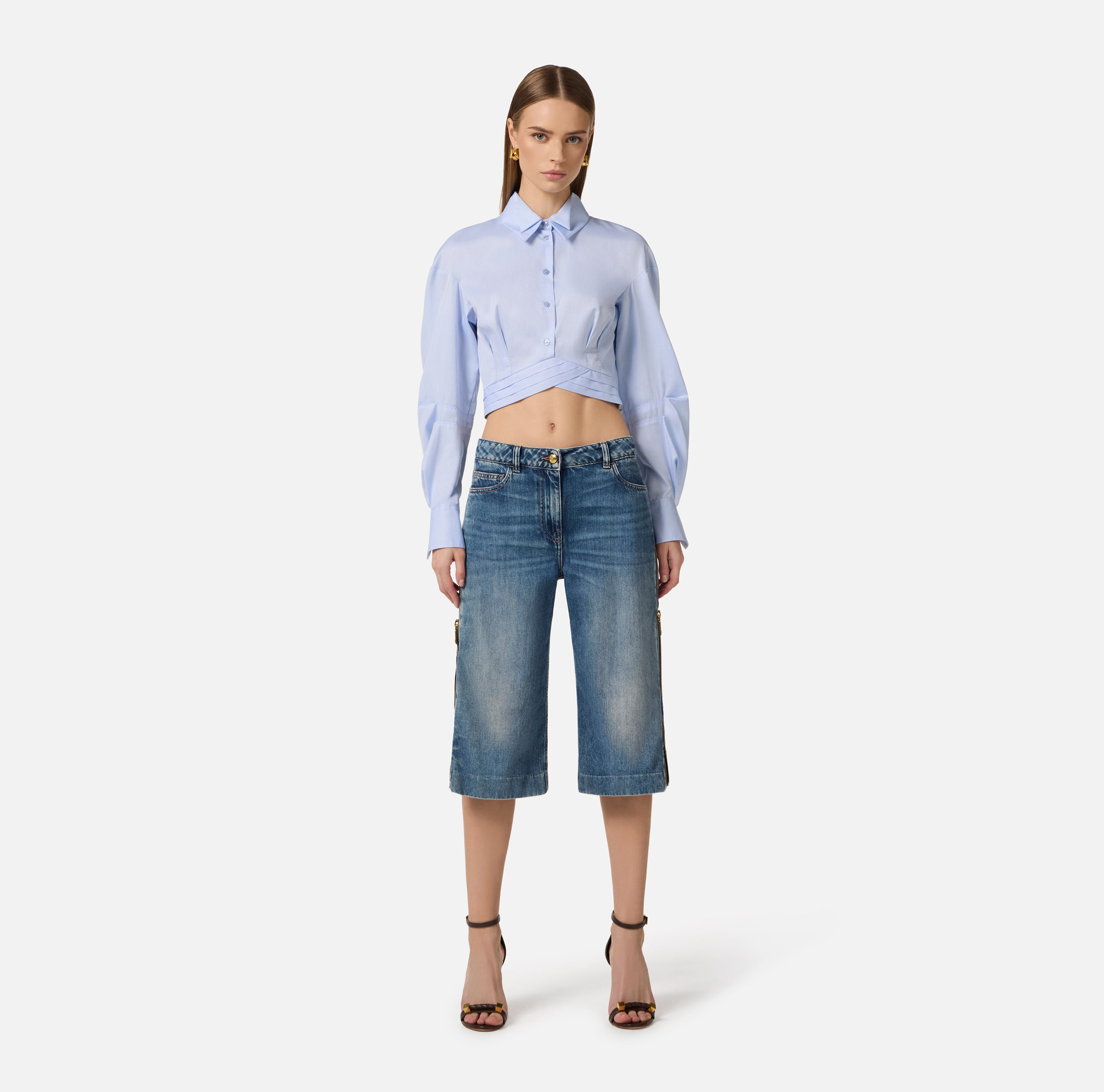 Cotton poplin shirt with waistband - Elisabetta Franchi