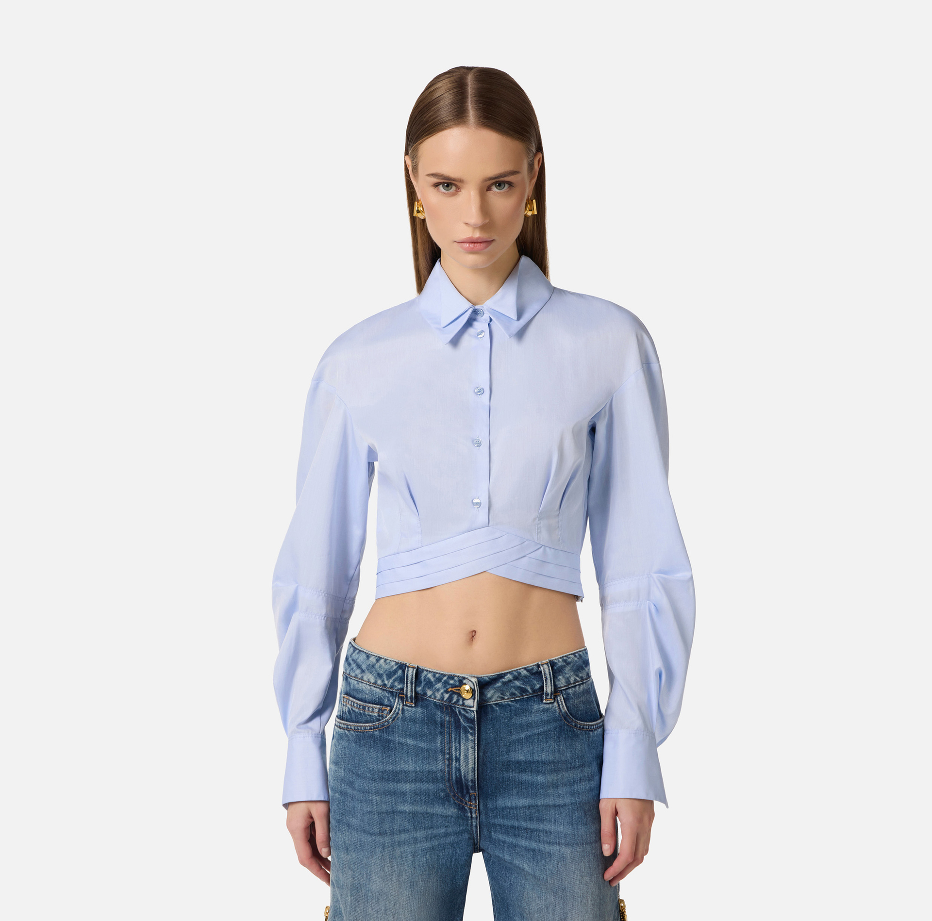 Cotton poplin shirt with waistband - Elisabetta Franchi