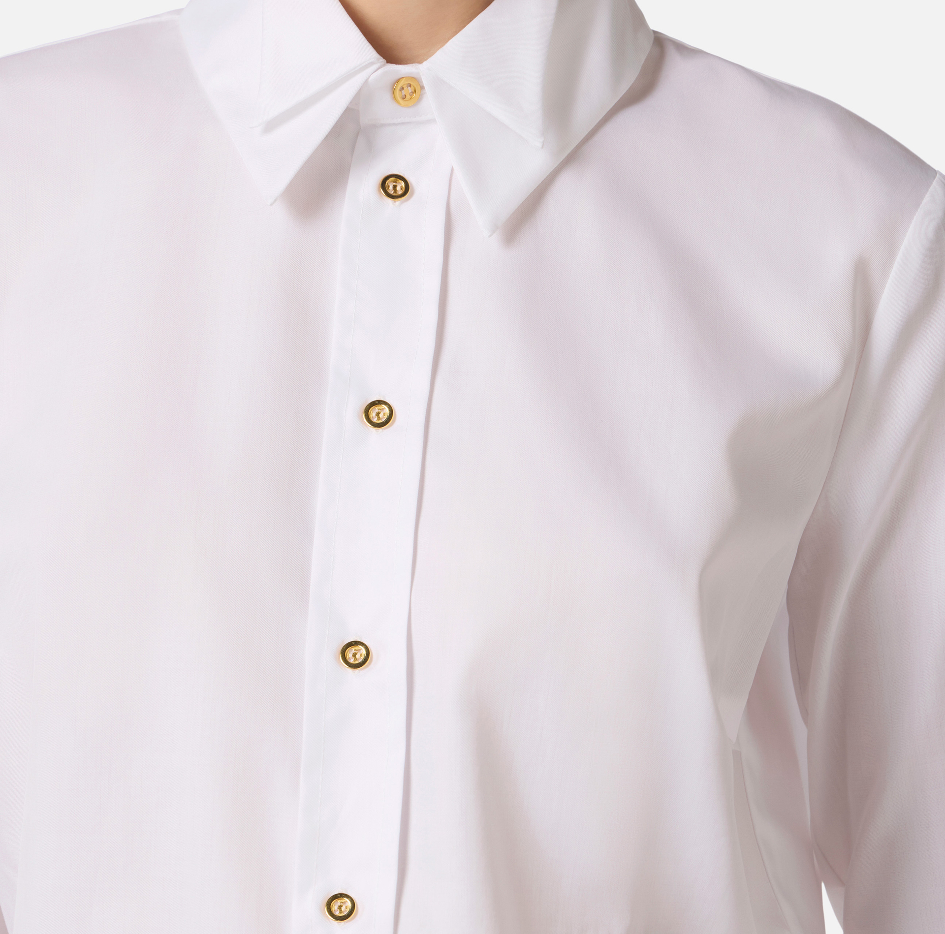 Koszula z bawełny z podwójnym kołnierzem i haftem - Elisabetta Franchi