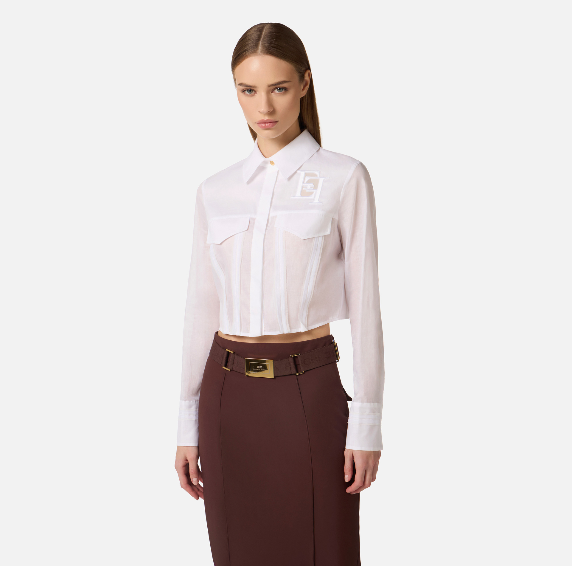 Cotton shirt with flaps and embroideries - Elisabetta Franchi