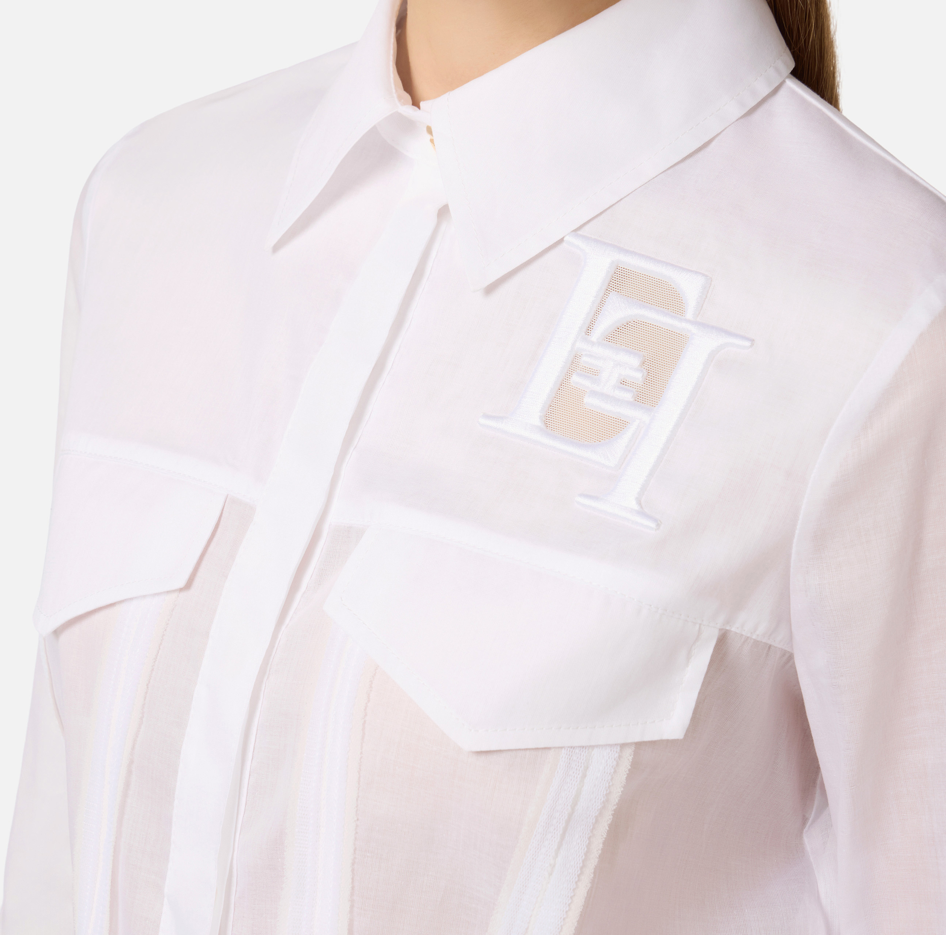 Cotton shirt with flaps and embroideries - Elisabetta Franchi