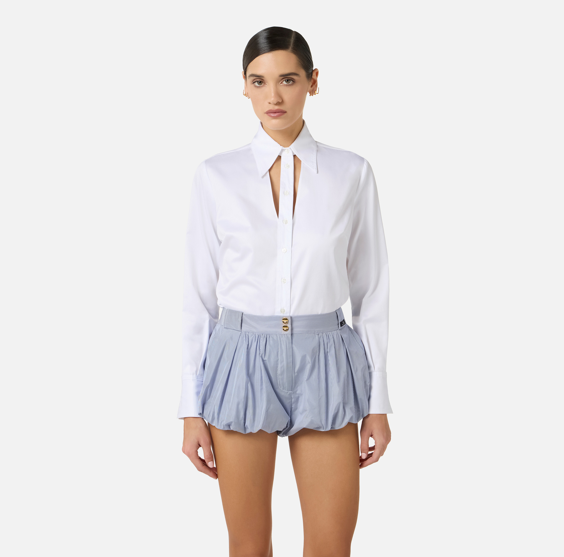 Koszula z bawełny z wycięciem i haftami - Elisabetta Franchi