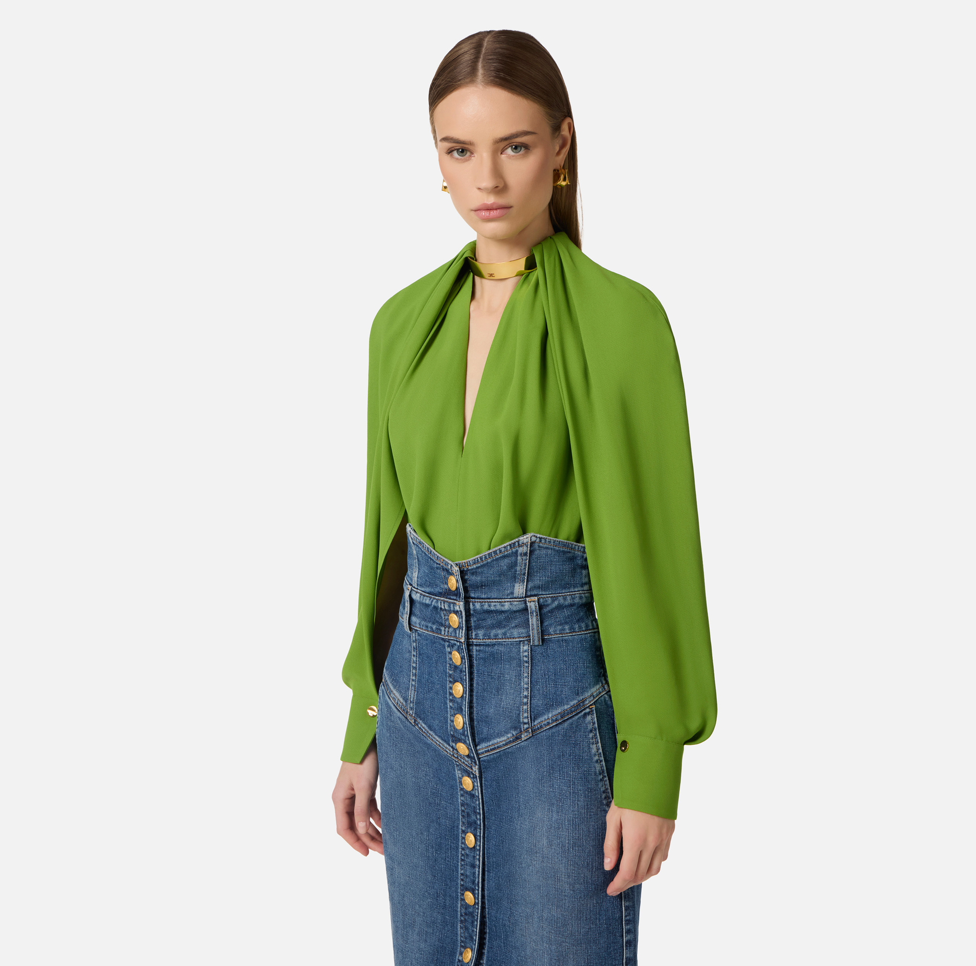 Blouse in viscose georgette fabric with jewel detail - Elisabetta Franchi