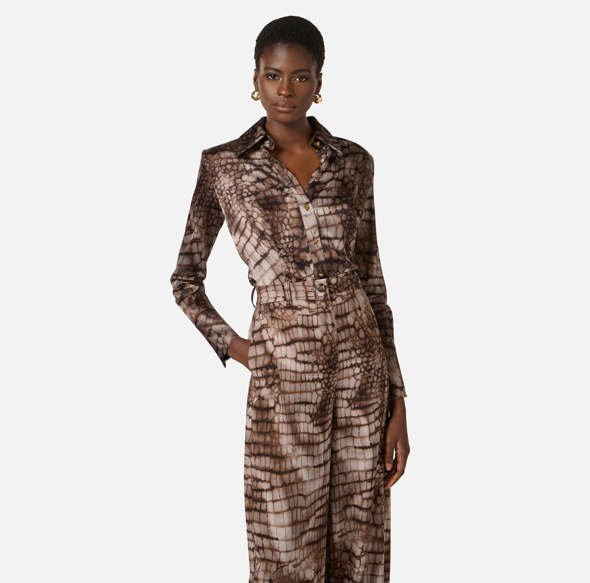 Shirt in satin fabric with alligator print - Elisabetta Franchi