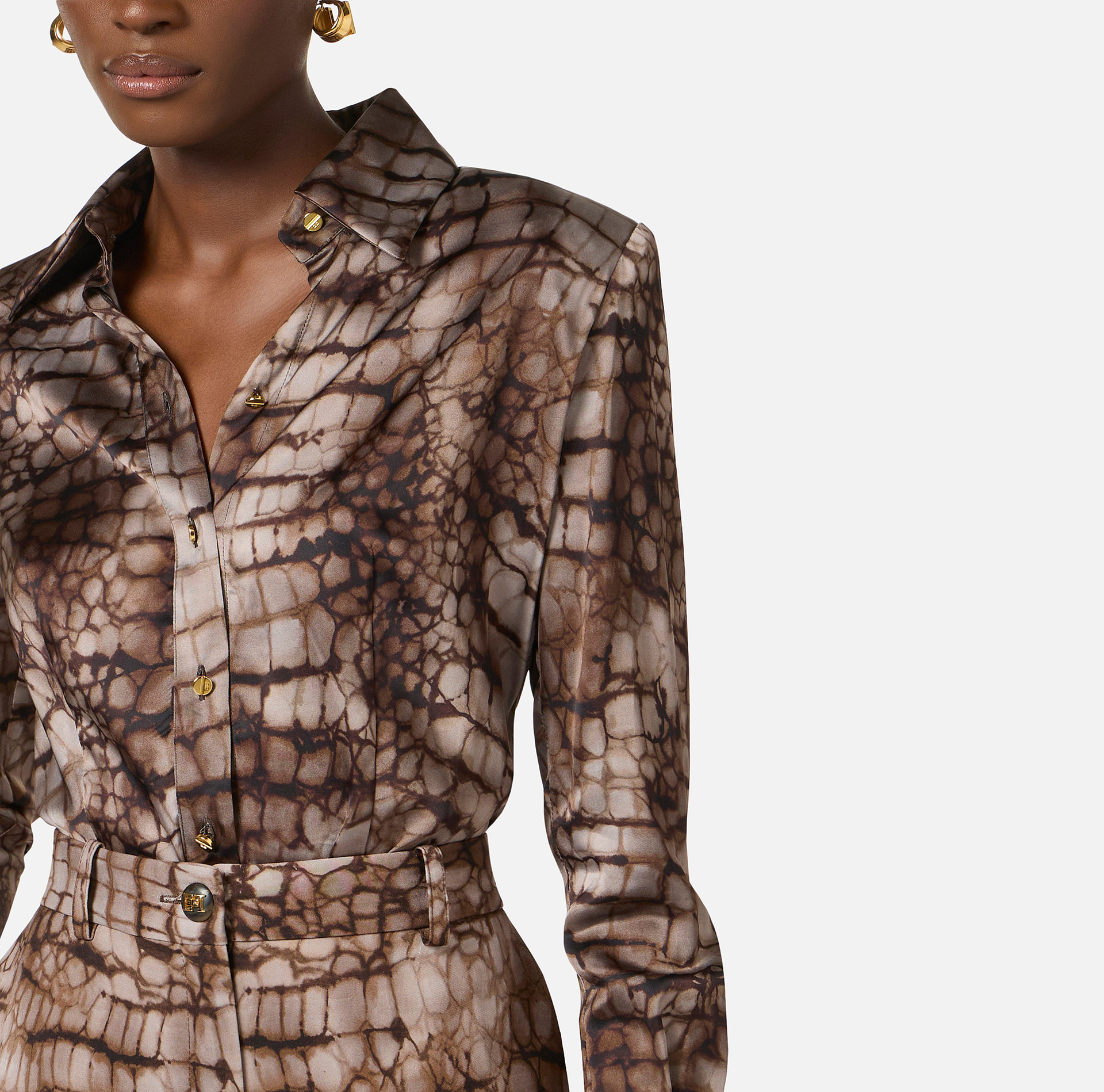 Shirt in satin fabric with alligator print - Elisabetta Franchi