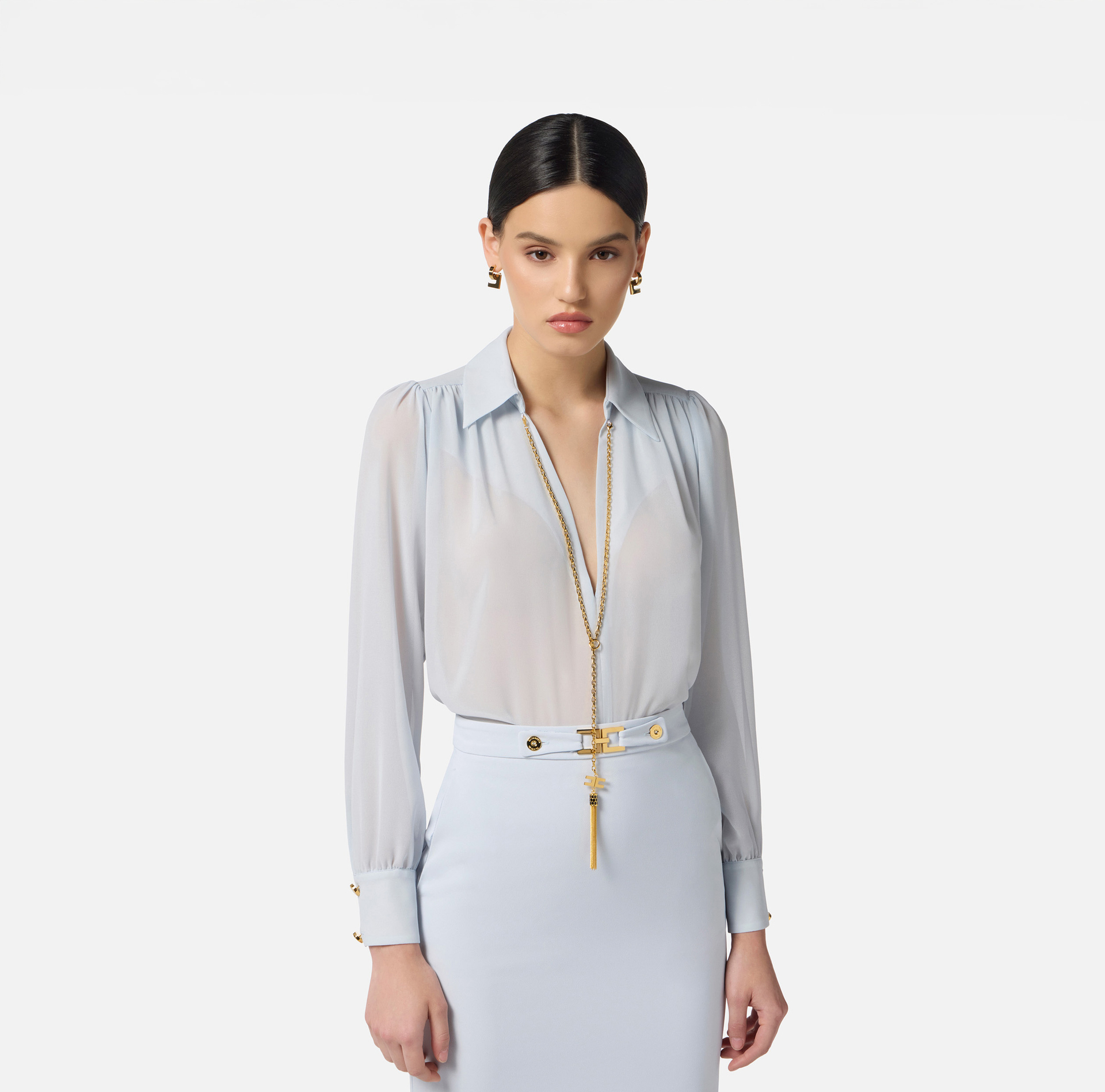Camisa de georgette con collar - Elisabetta Franchi