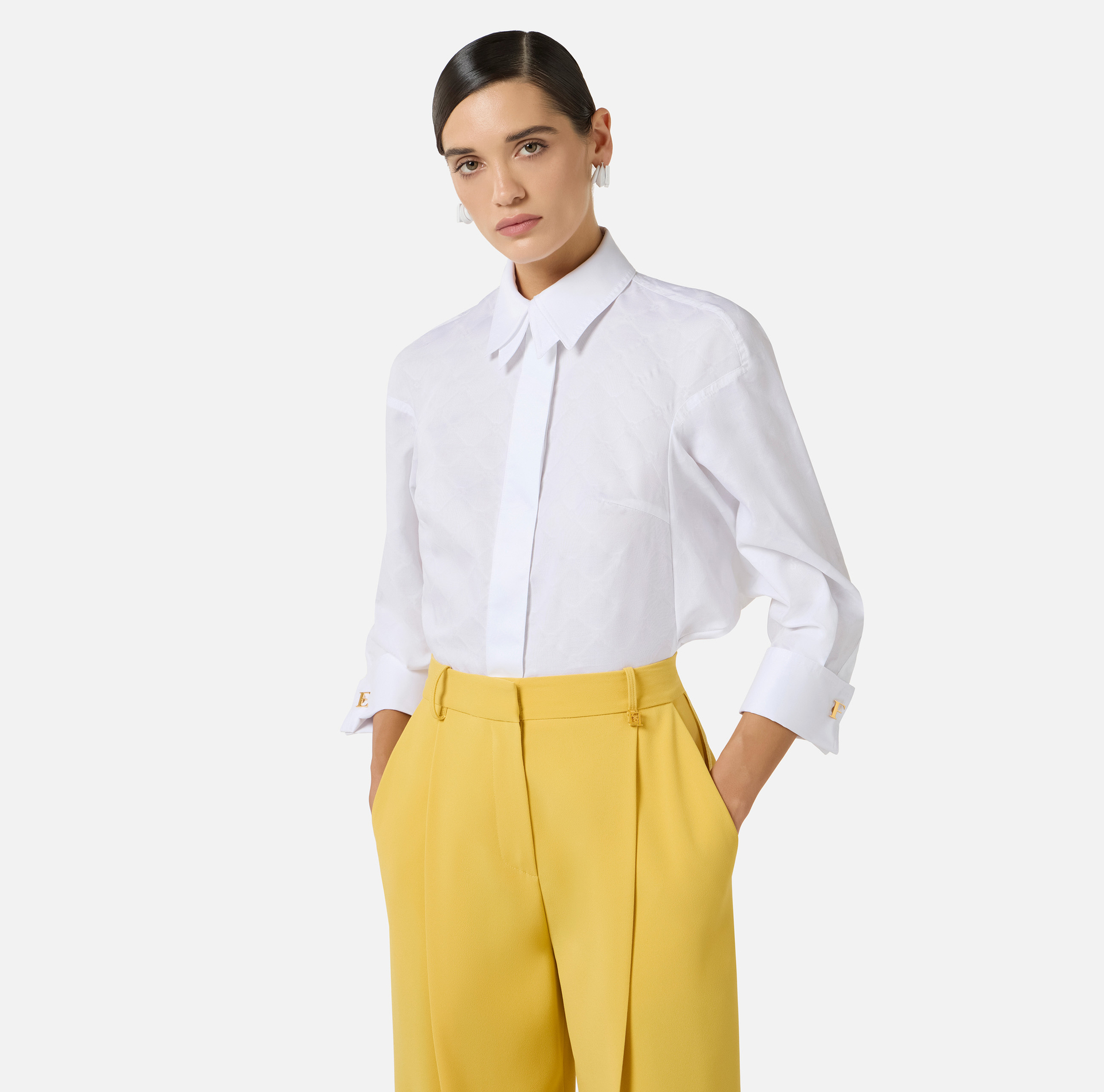 Koszula z żakardowej bawełny ze spinkami - Elisabetta Franchi