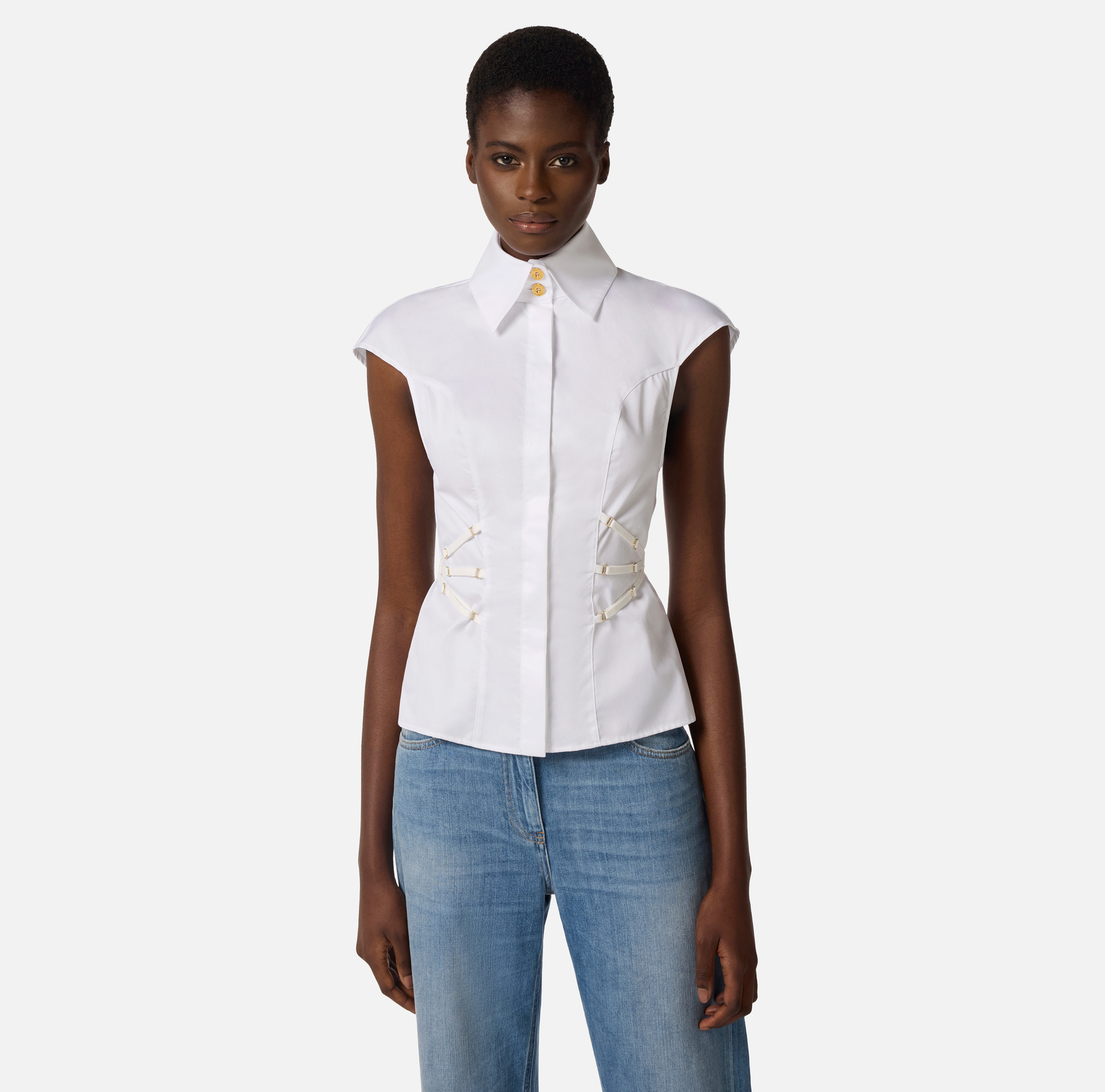 Chemise en popeline de coton avec élastiques - Elisabetta Franchi