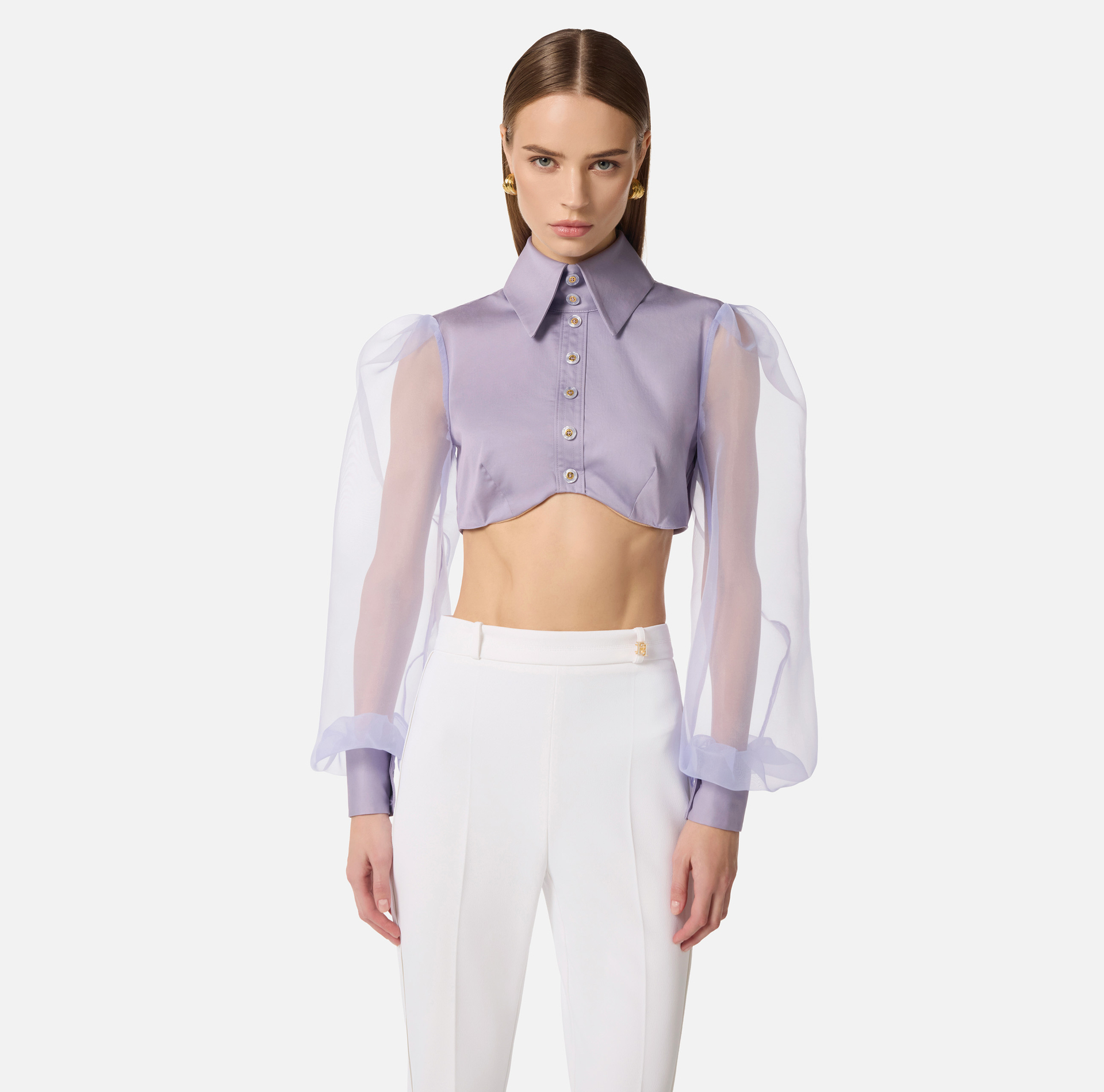 Koszula z bawełny ze stretchem i organzy - Elisabetta Franchi