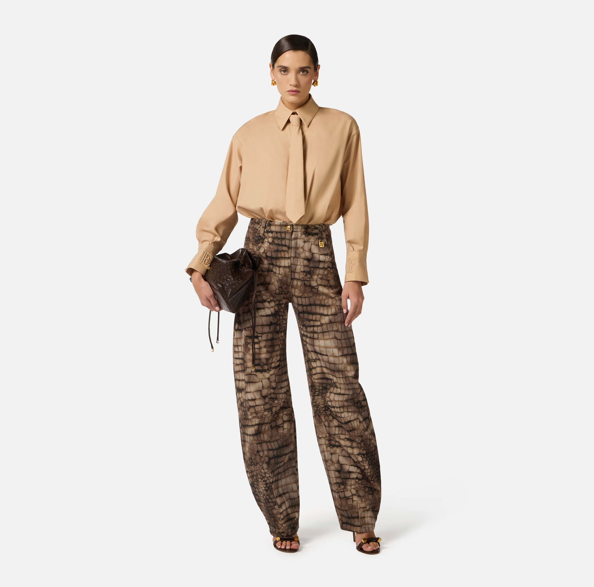 Koszula z bawełny z krawatem - Elisabetta Franchi