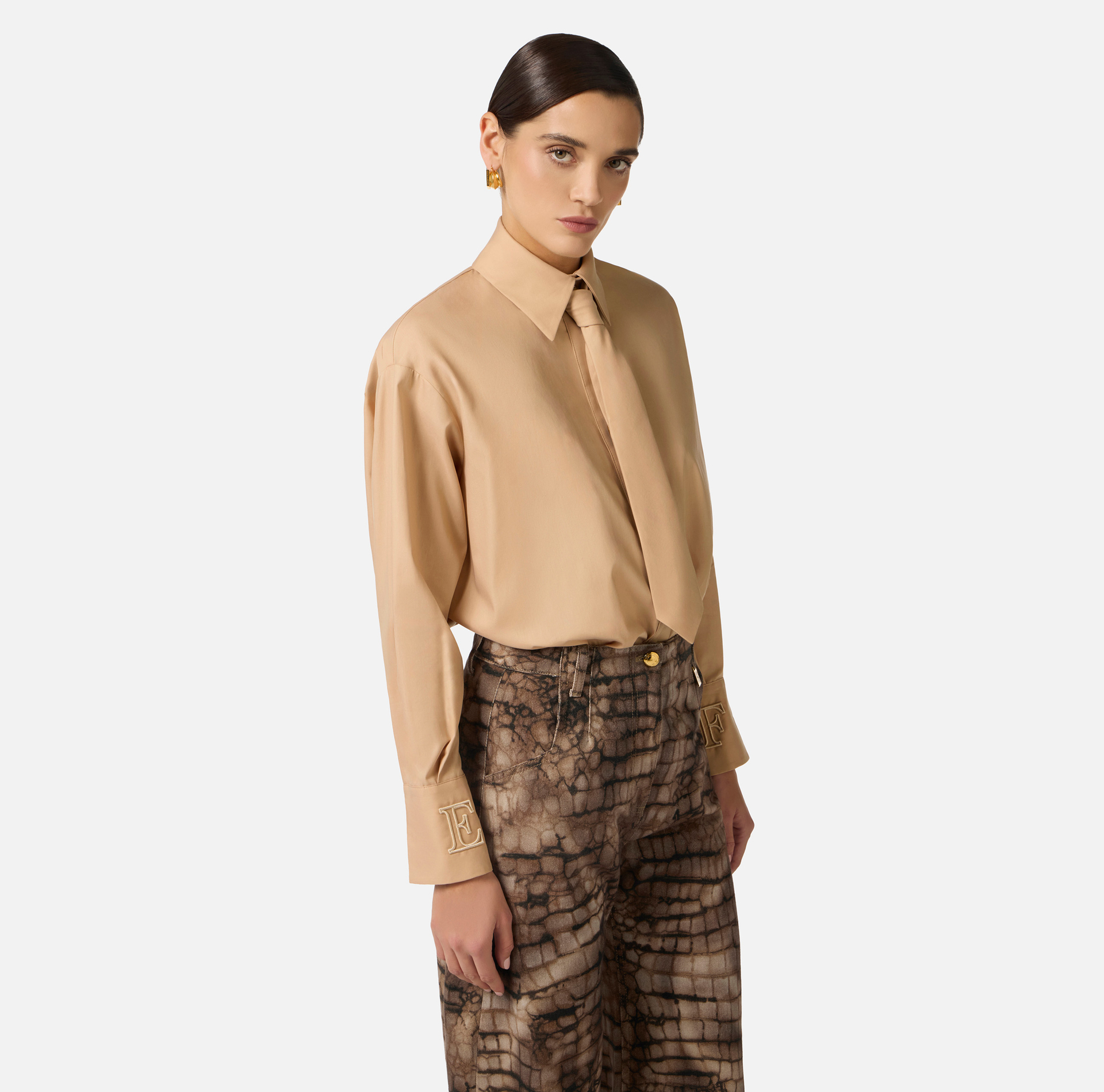 Koszula z bawełny z krawatem - Elisabetta Franchi