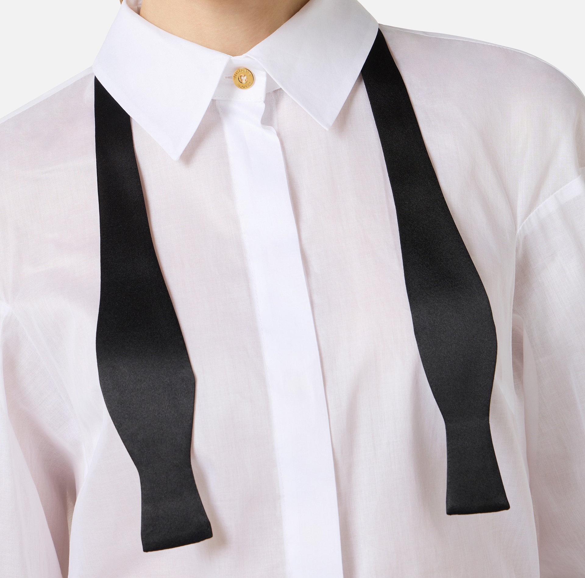 Koszula z bawełnianego woalu z muszką - Elisabetta Franchi