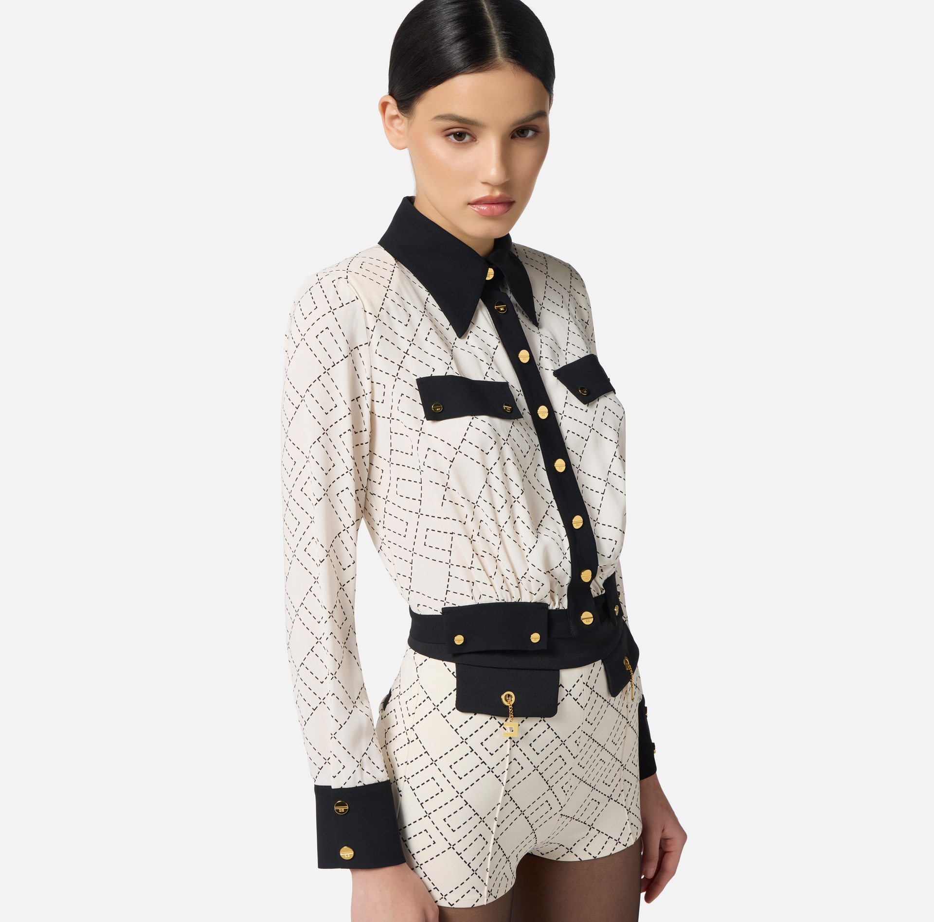 Camisa bicolor de georgette - Elisabetta Franchi