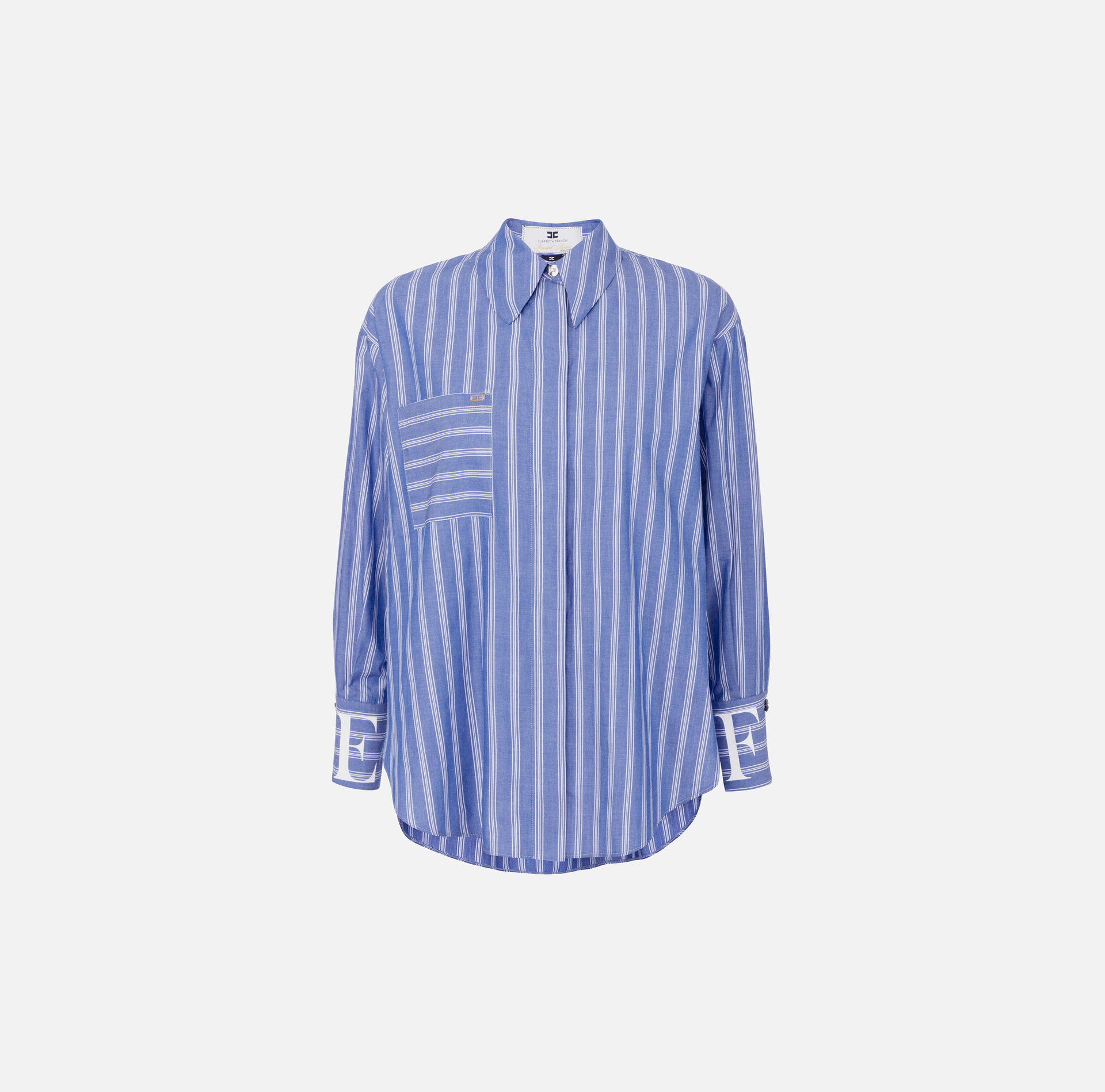 Camicia in popeline rigato con logo sui polsi - ABBIGLIAMENTO - Elisabetta Franchi