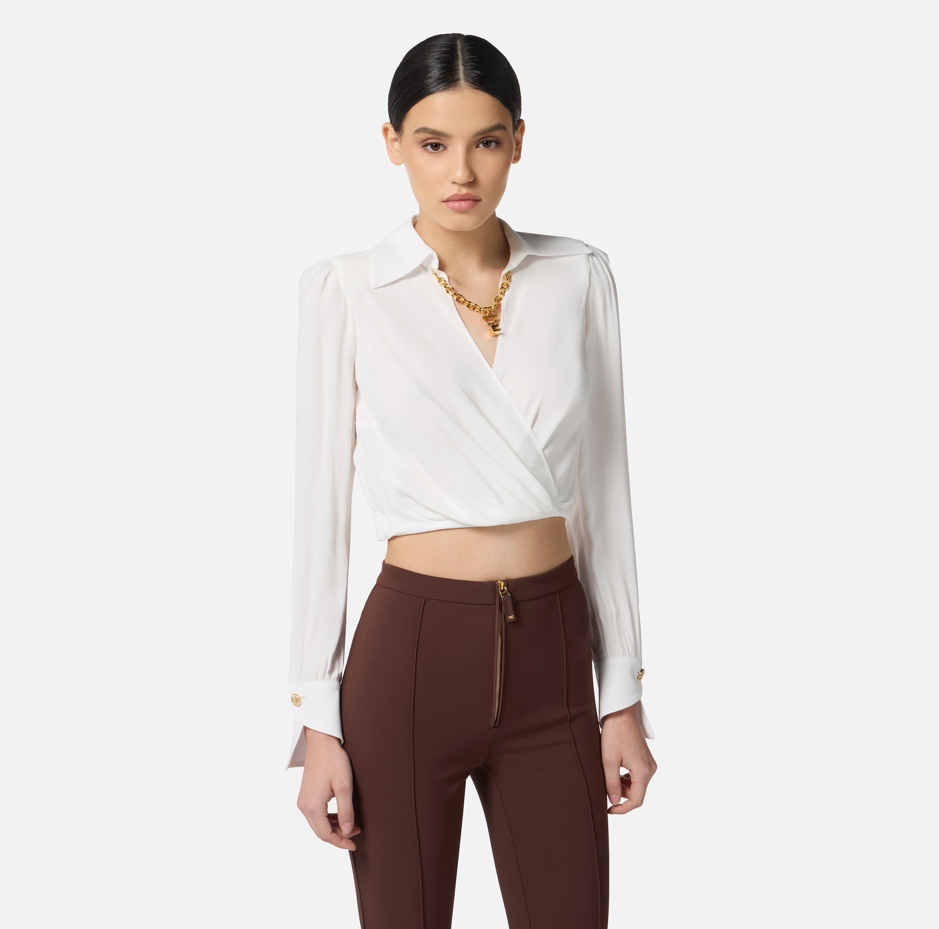 Blouse in georgette fabric with jewel detail - Elisabetta Franchi