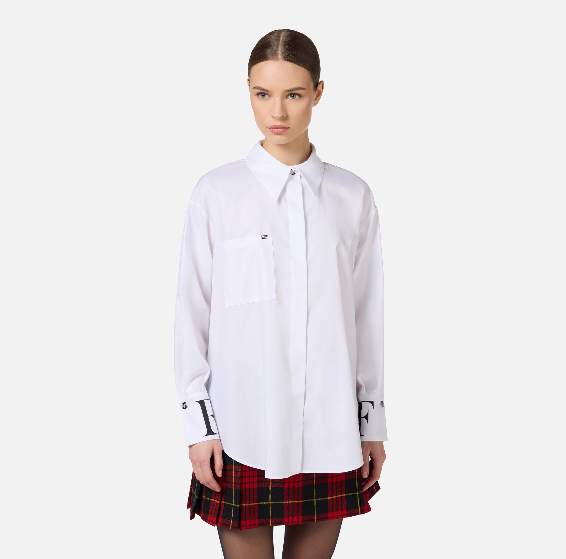 Camicia in popeline con logo sui polsi - Elisabetta Franchi