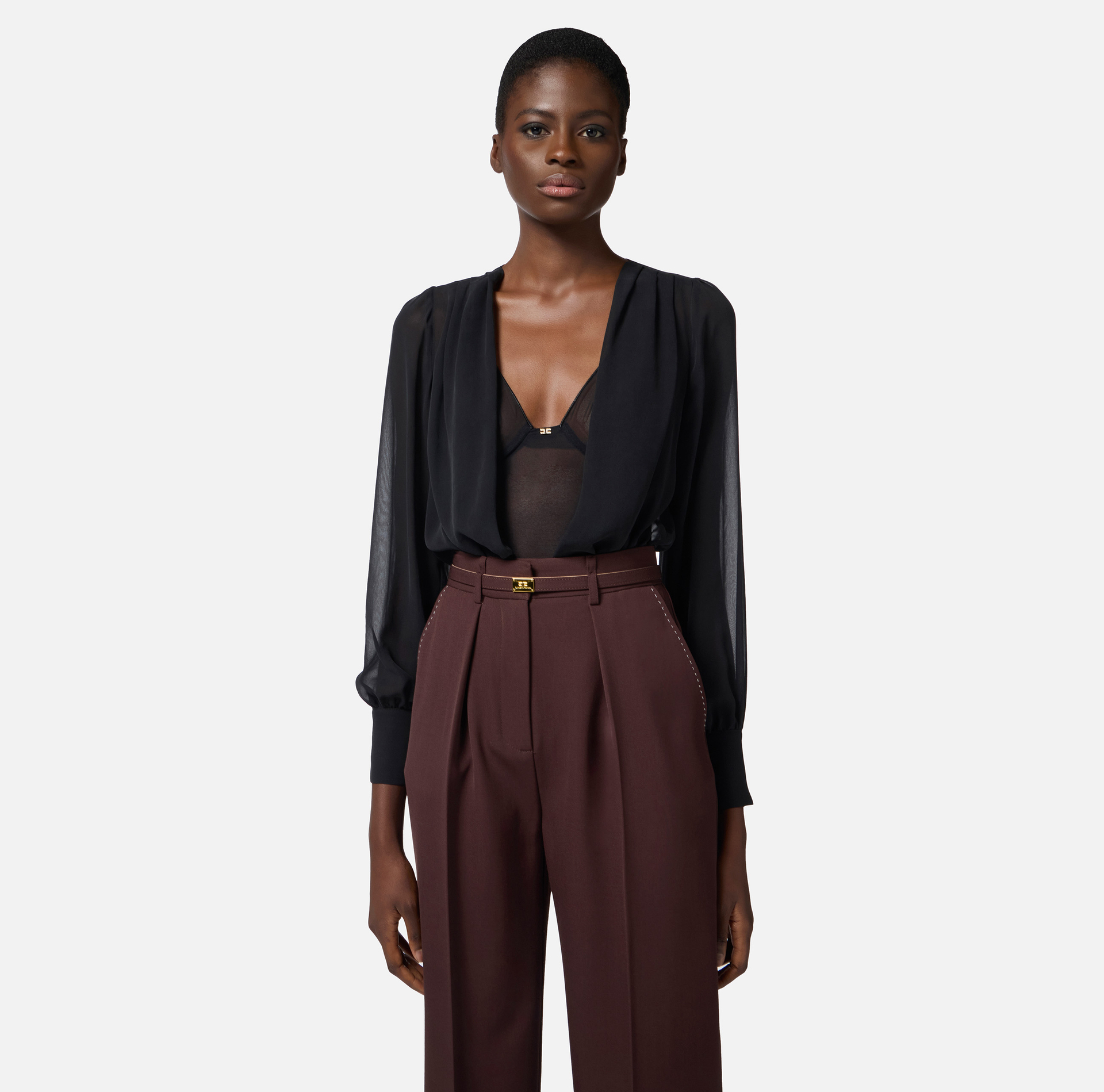 Bodysuit in tulle and silk georgette - Elisabetta Franchi