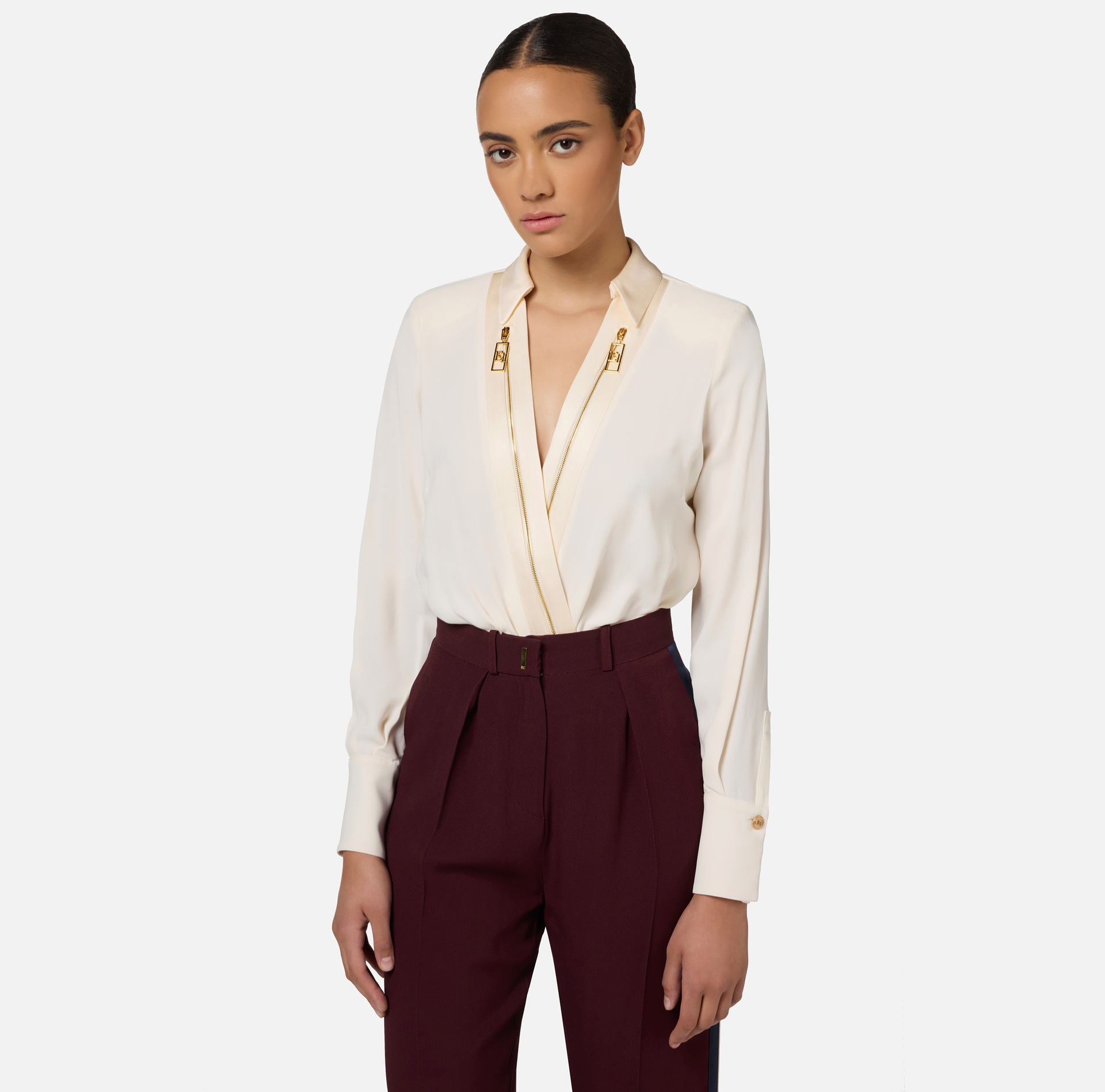 Camicia body in georgette e raso con zip - Elisabetta Franchi
