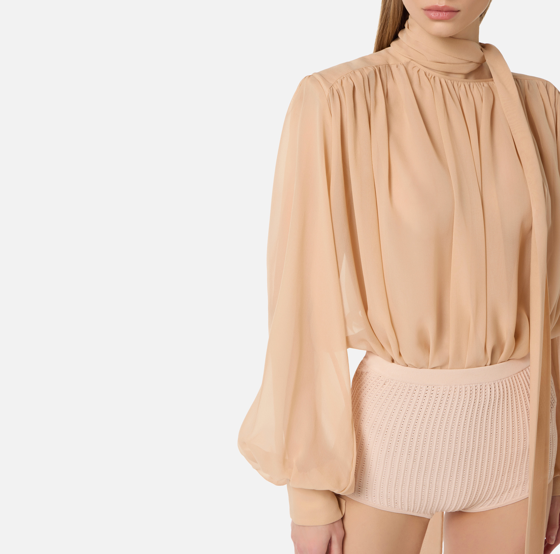 Bodysuit in silk georgette fabric with sash - Elisabetta Franchi