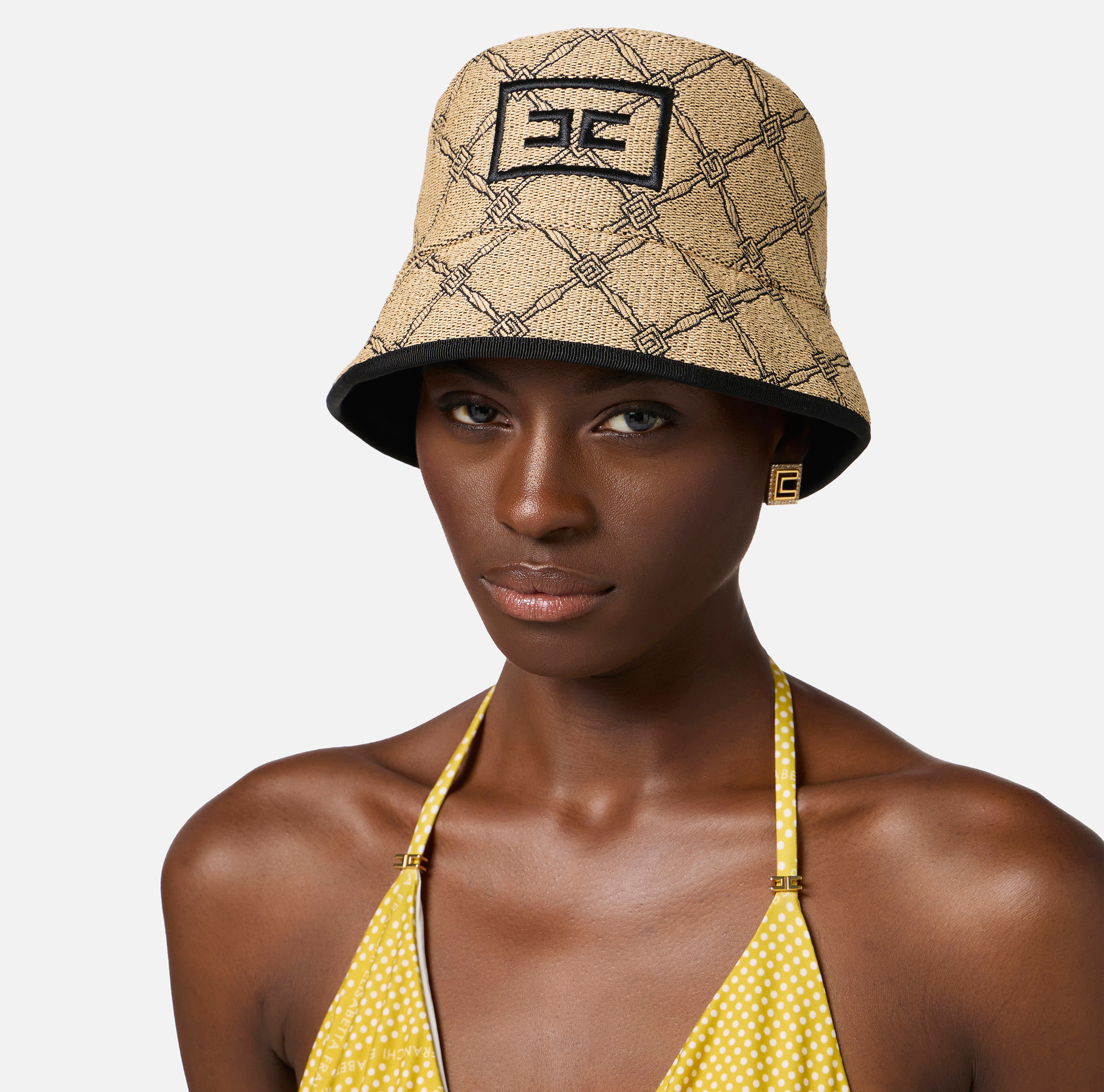 Cappello bucket in rafia con losanga - Elisabetta Franchi