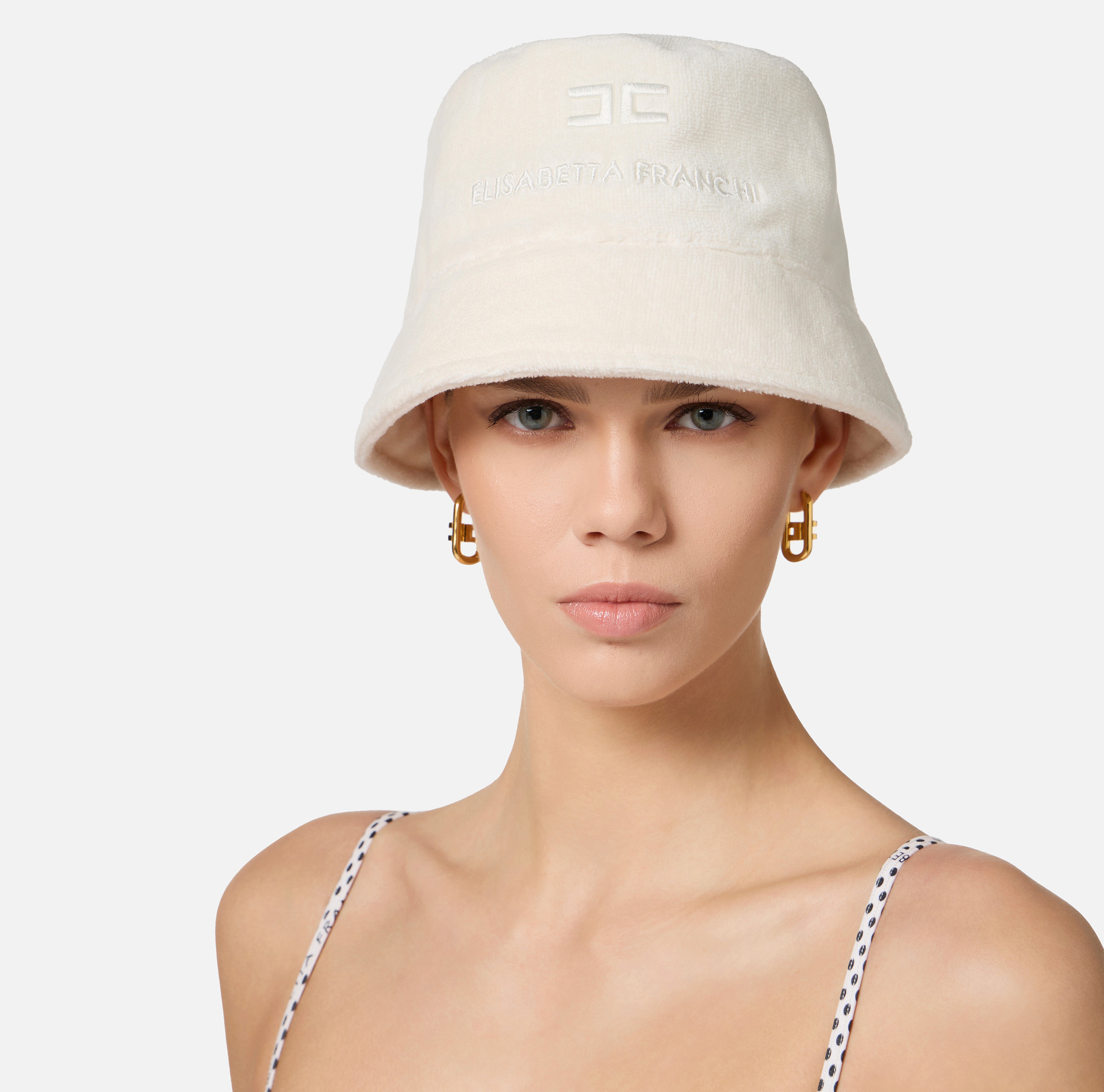 Cappello bucket in spugna di cotone con logo - Elisabetta Franchi