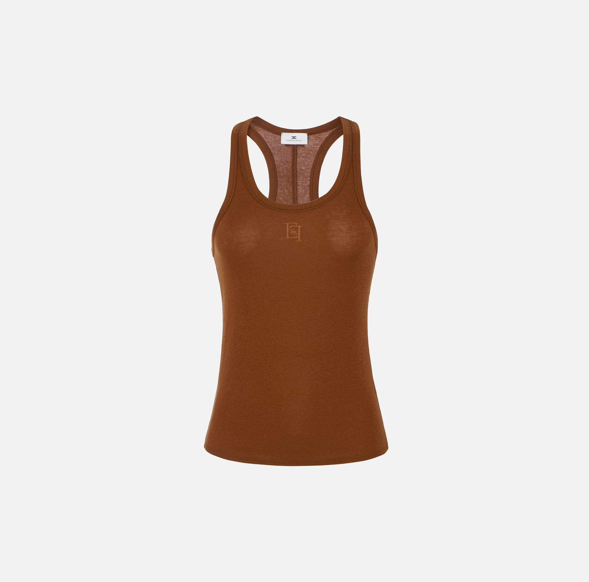 Koszulka bez rękawów z lekkiego dżerseju z wyszywanym logo - Elisabetta Franchi