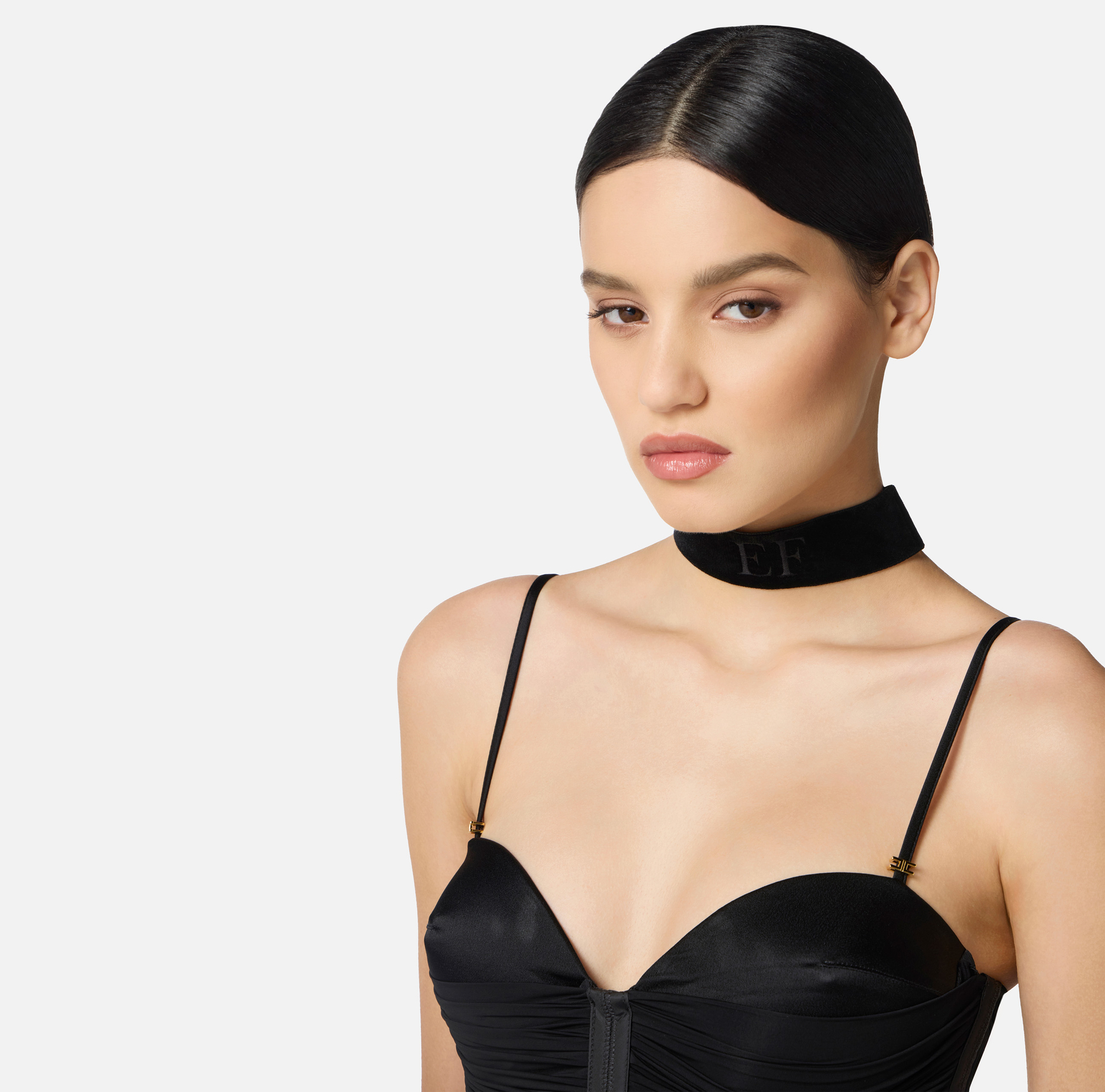 Velvet chocker necklace with embroidered logo - Elisabetta Franchi