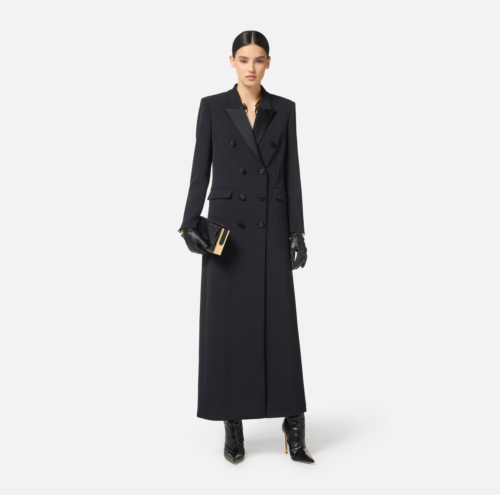 Lightweight crêpe coat with satin details - Elisabetta Franchi