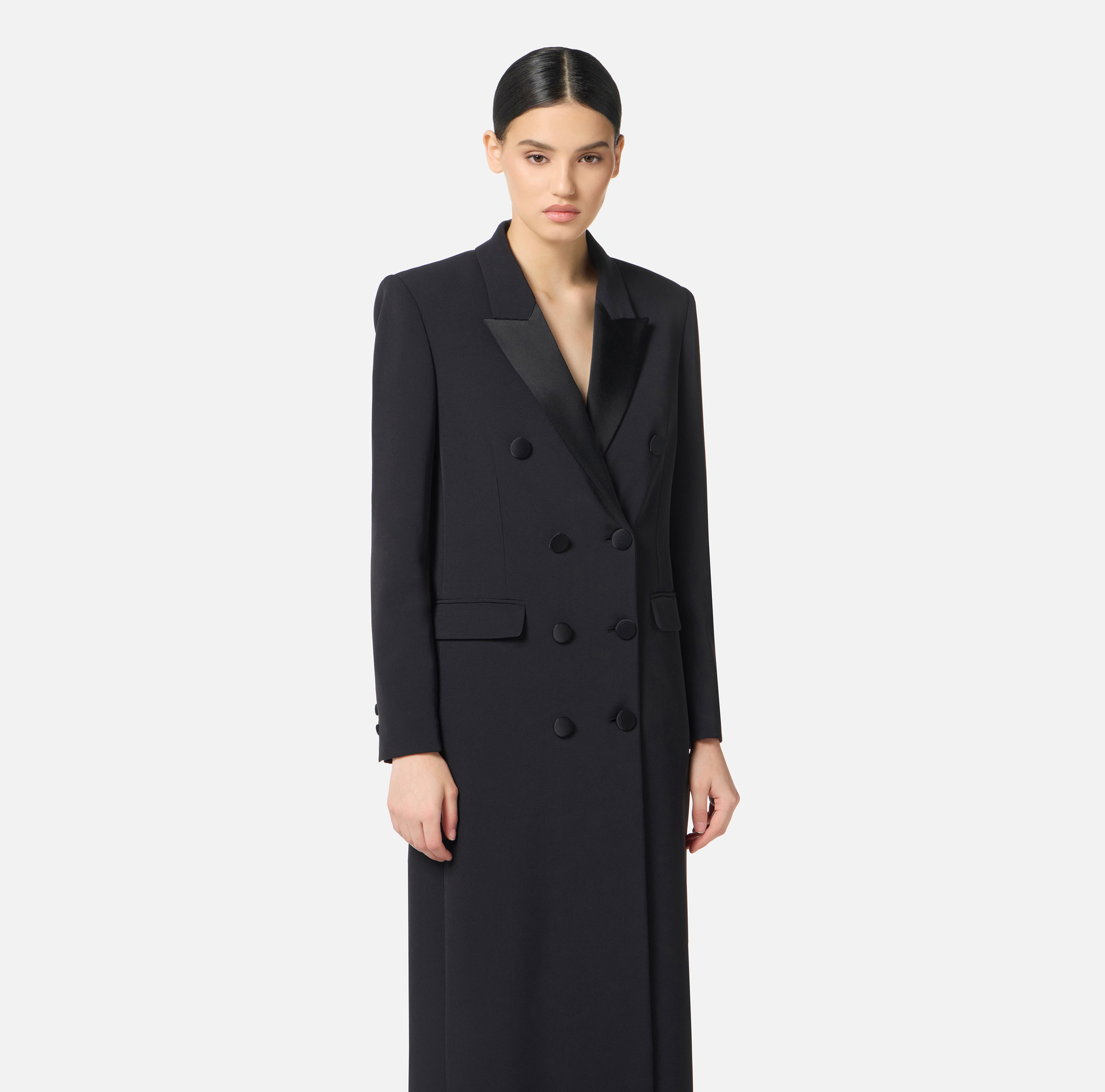Lightweight crêpe coat with satin details - Elisabetta Franchi