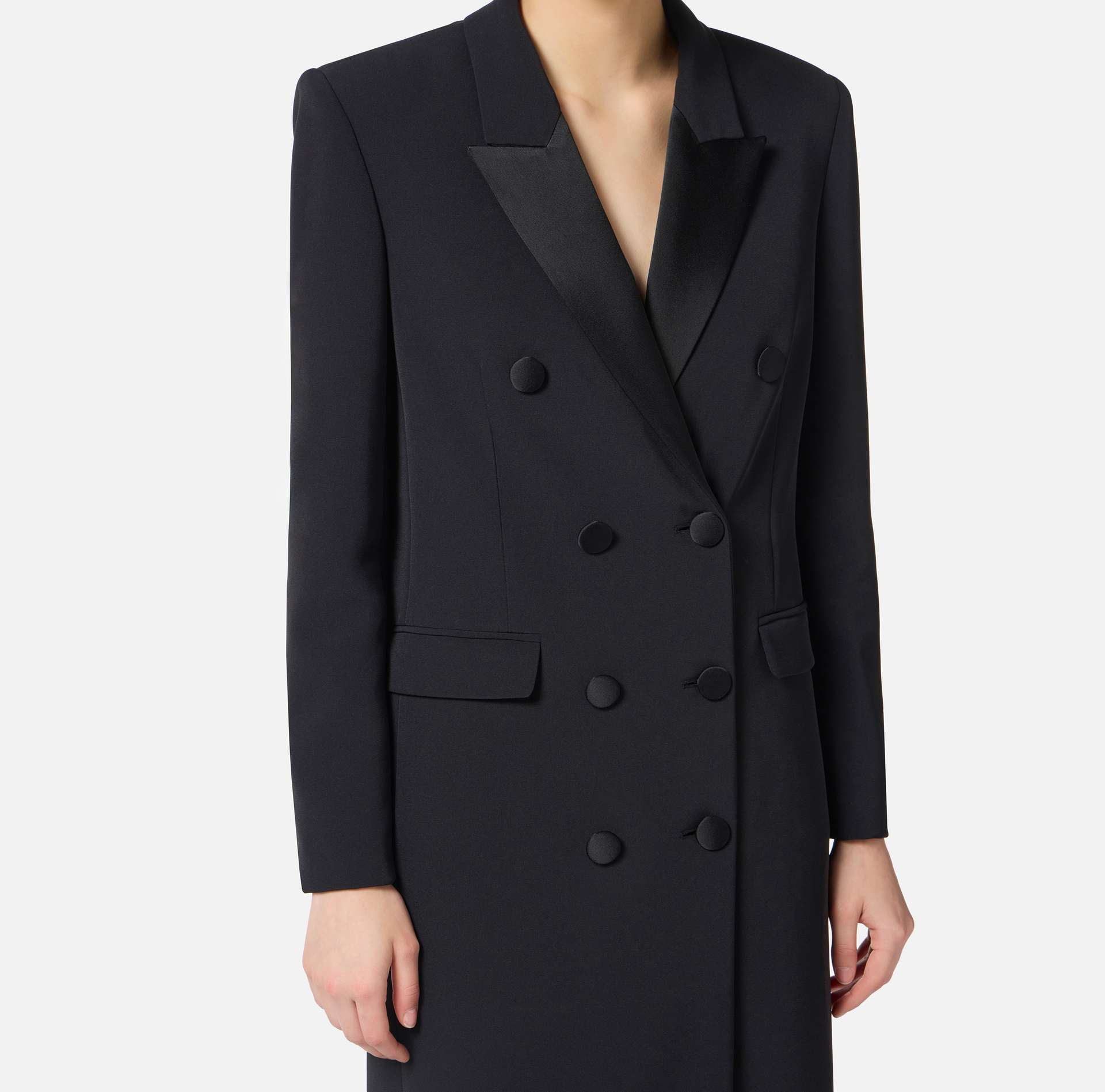 Lightweight crêpe coat with satin details - Elisabetta Franchi