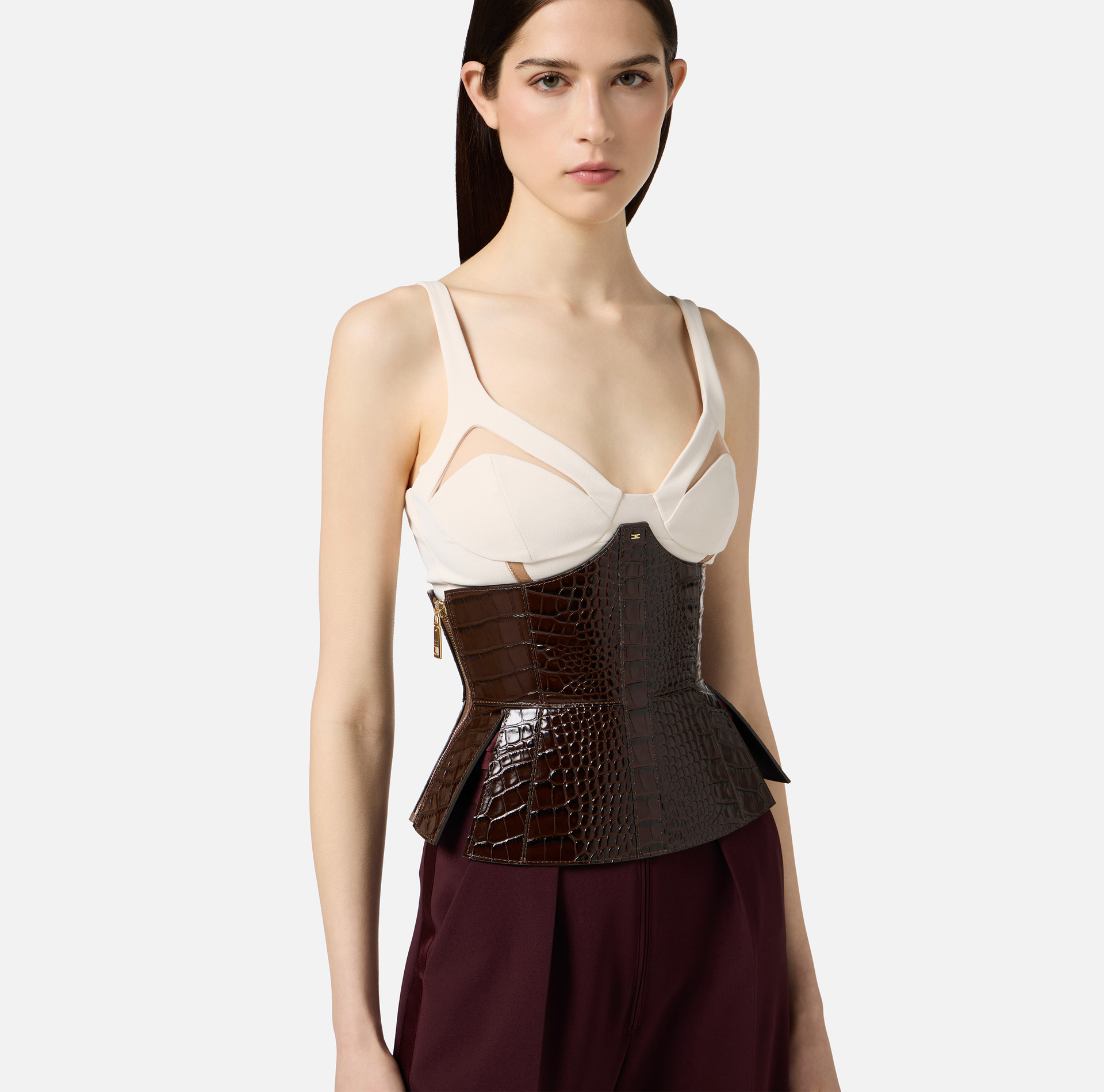 Cinturón tipo corsé de piel con estampado de cocodrilo - Elisabetta Franchi