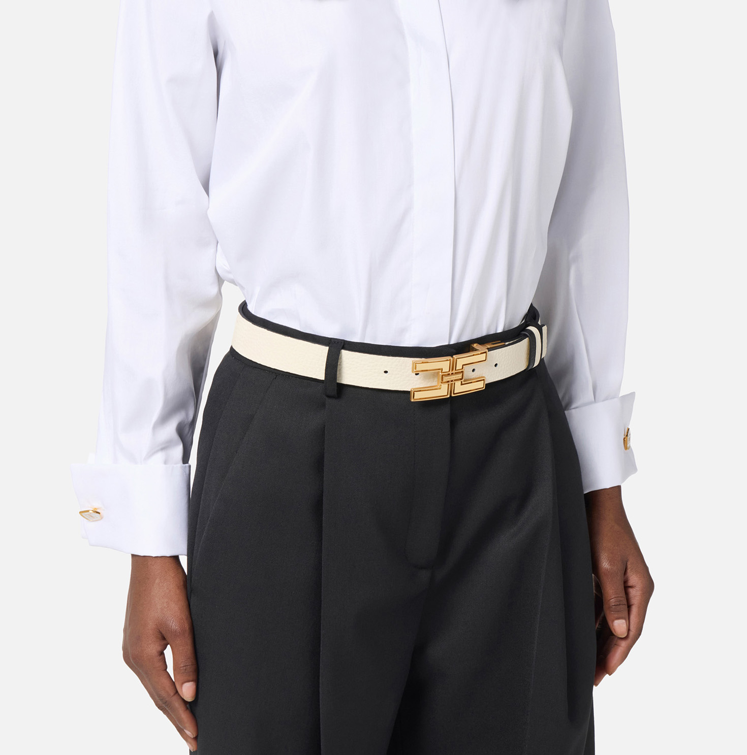 Ceinture en cuir double face avec logo - Elisabetta Franchi