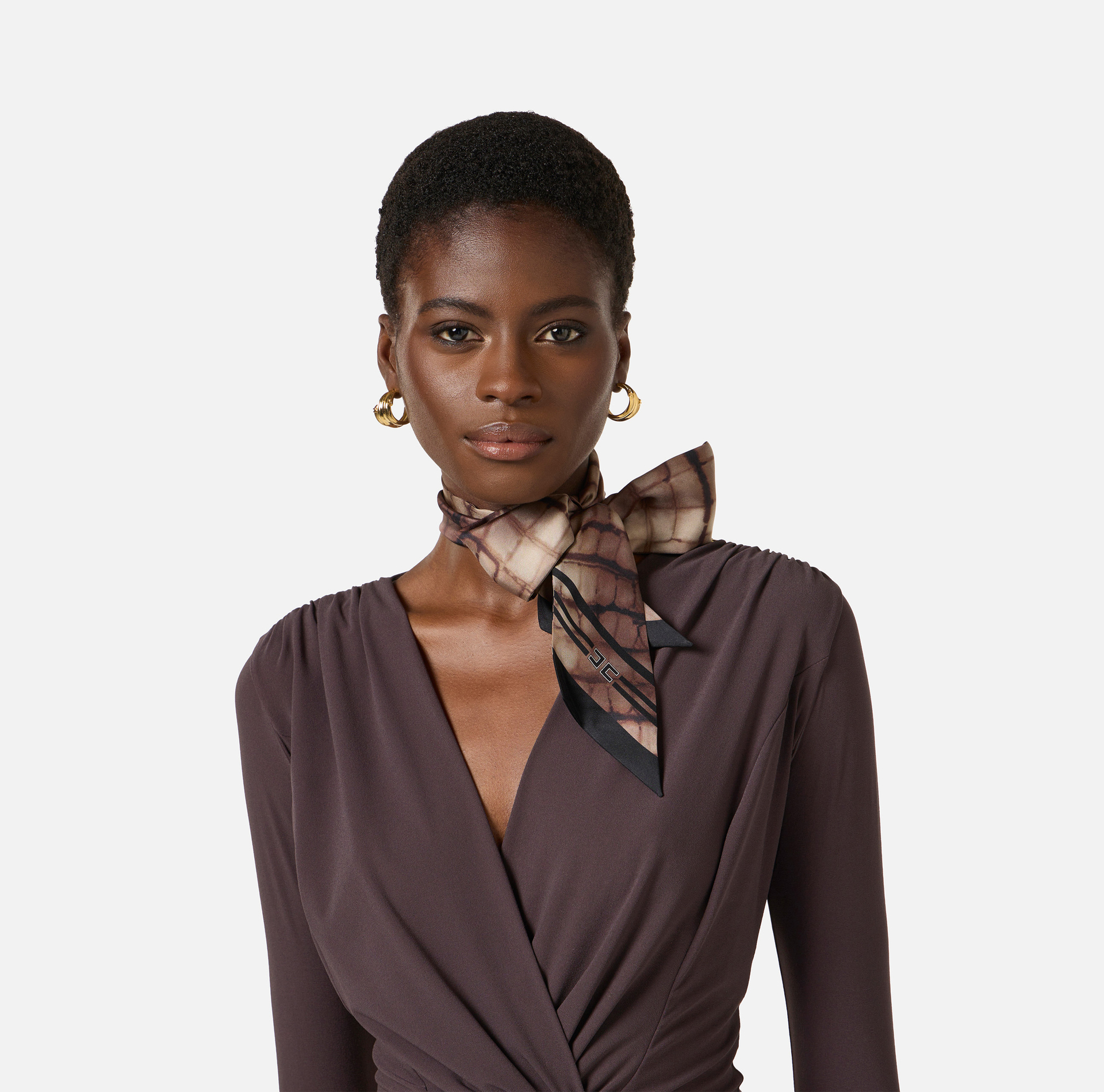 Wąska apaszka z jedwabnego twillu z nadrukiem skóry aligatora - Elisabetta Franchi