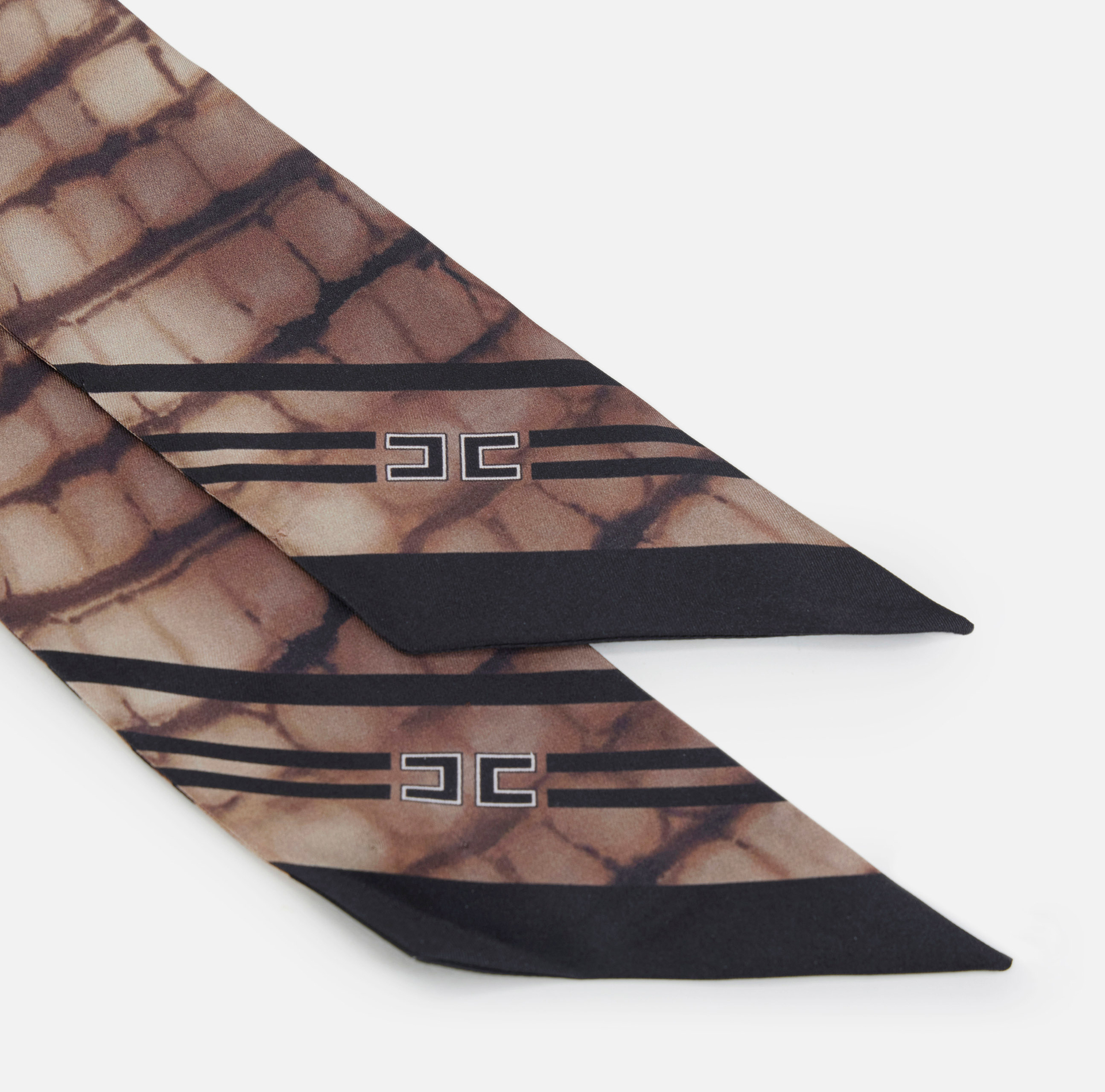 Wąska apaszka z jedwabnego twillu z nadrukiem skóry aligatora - Elisabetta Franchi