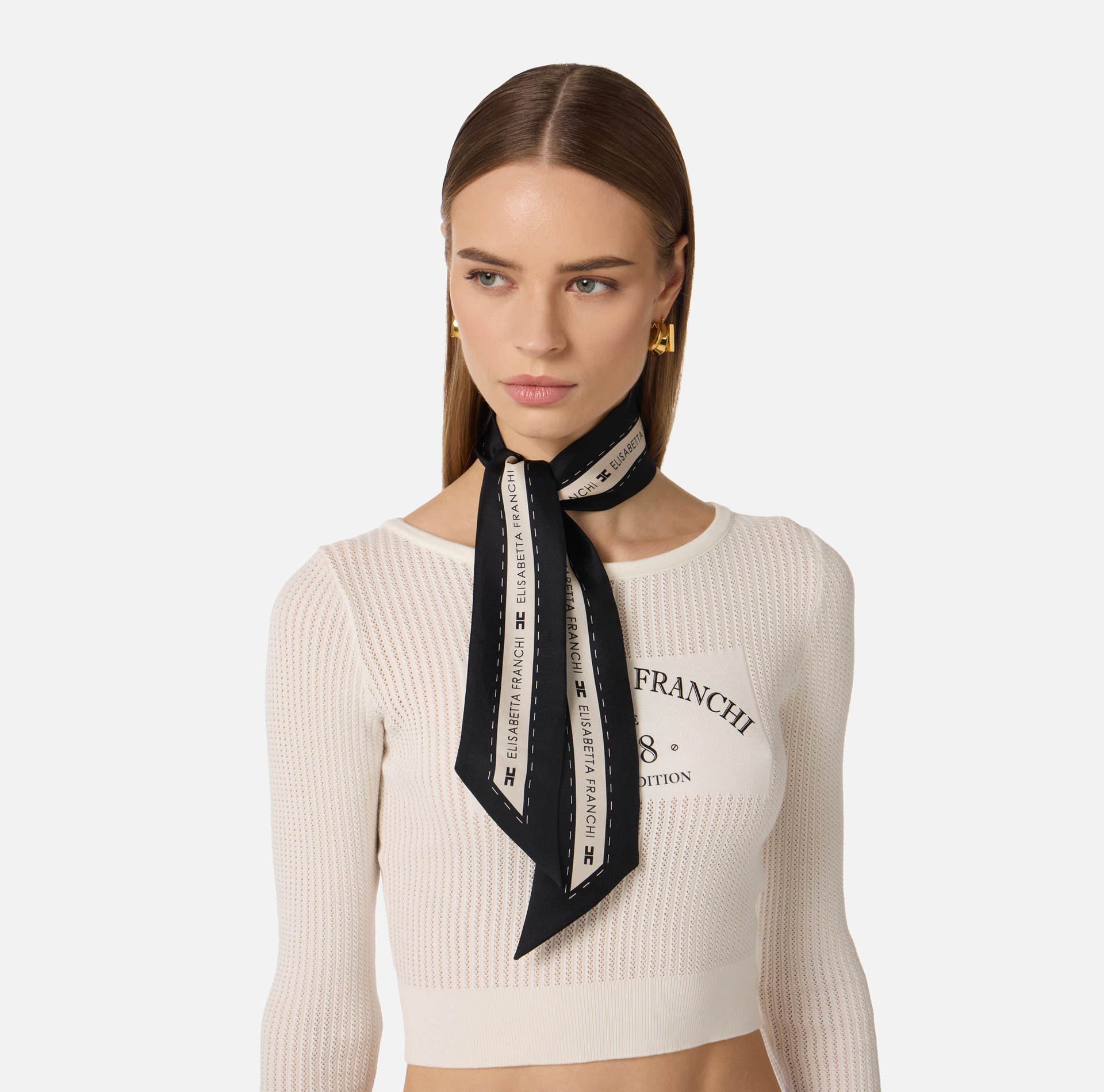 Apaszka z jedwabnego twillu z nadrukiem z logo - Elisabetta Franchi