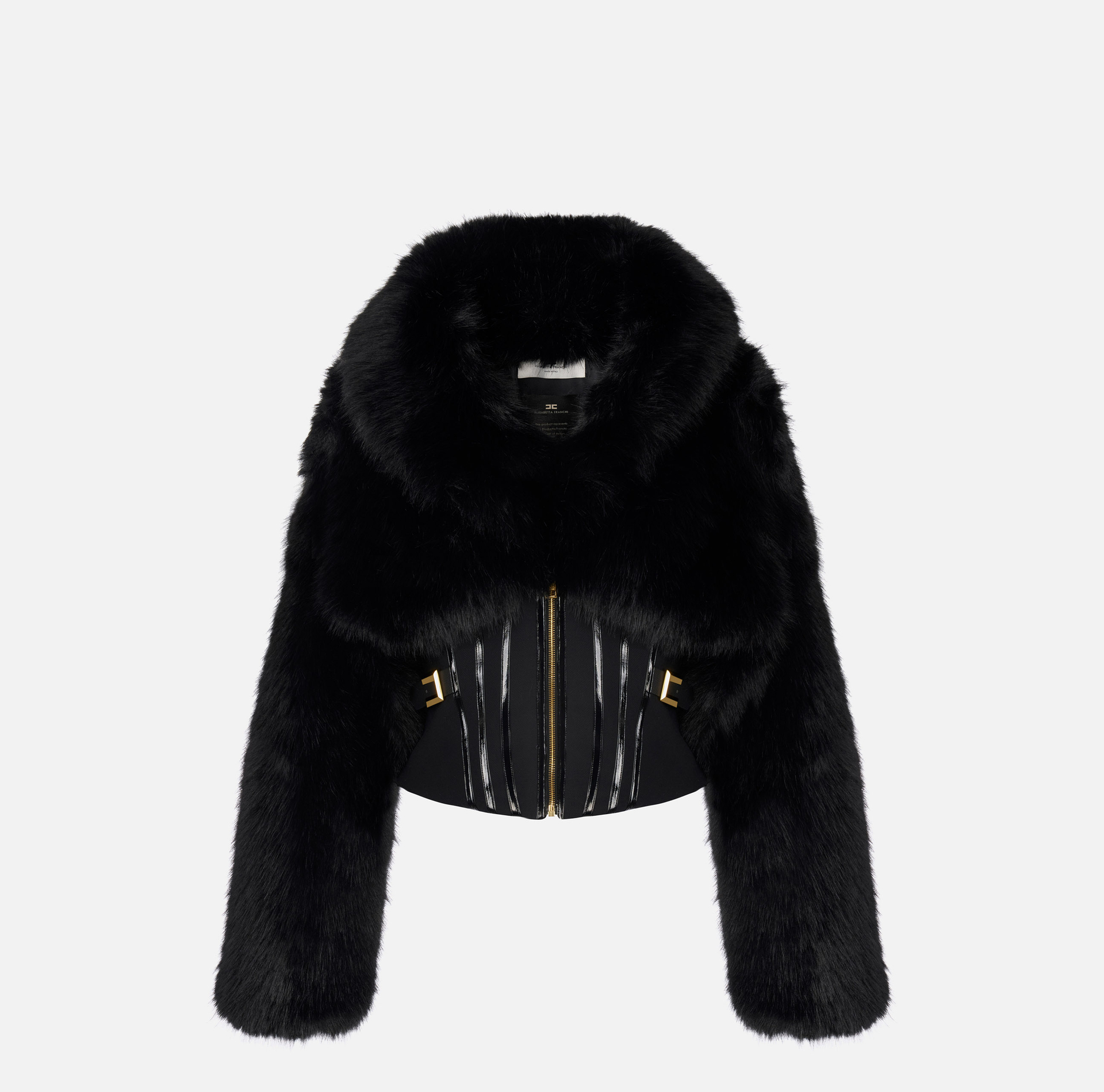 Jacket with fur effect and double-layer crêpe fabric - Elisabetta Franchi