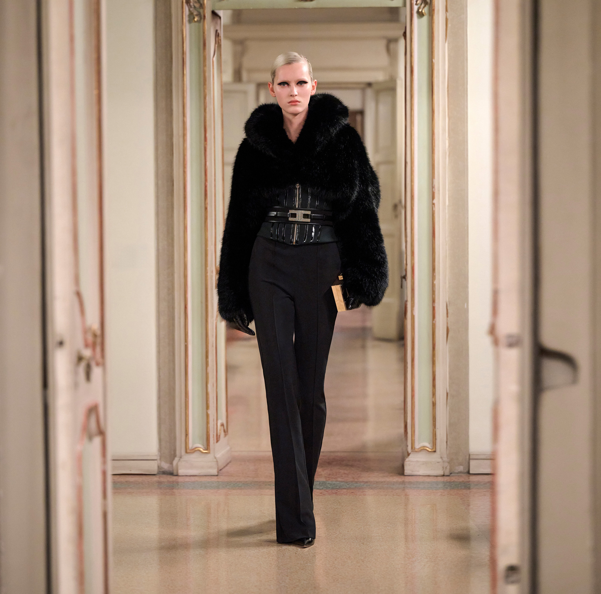 Jacket with fur effect and double-layer crêpe fabric - Elisabetta Franchi