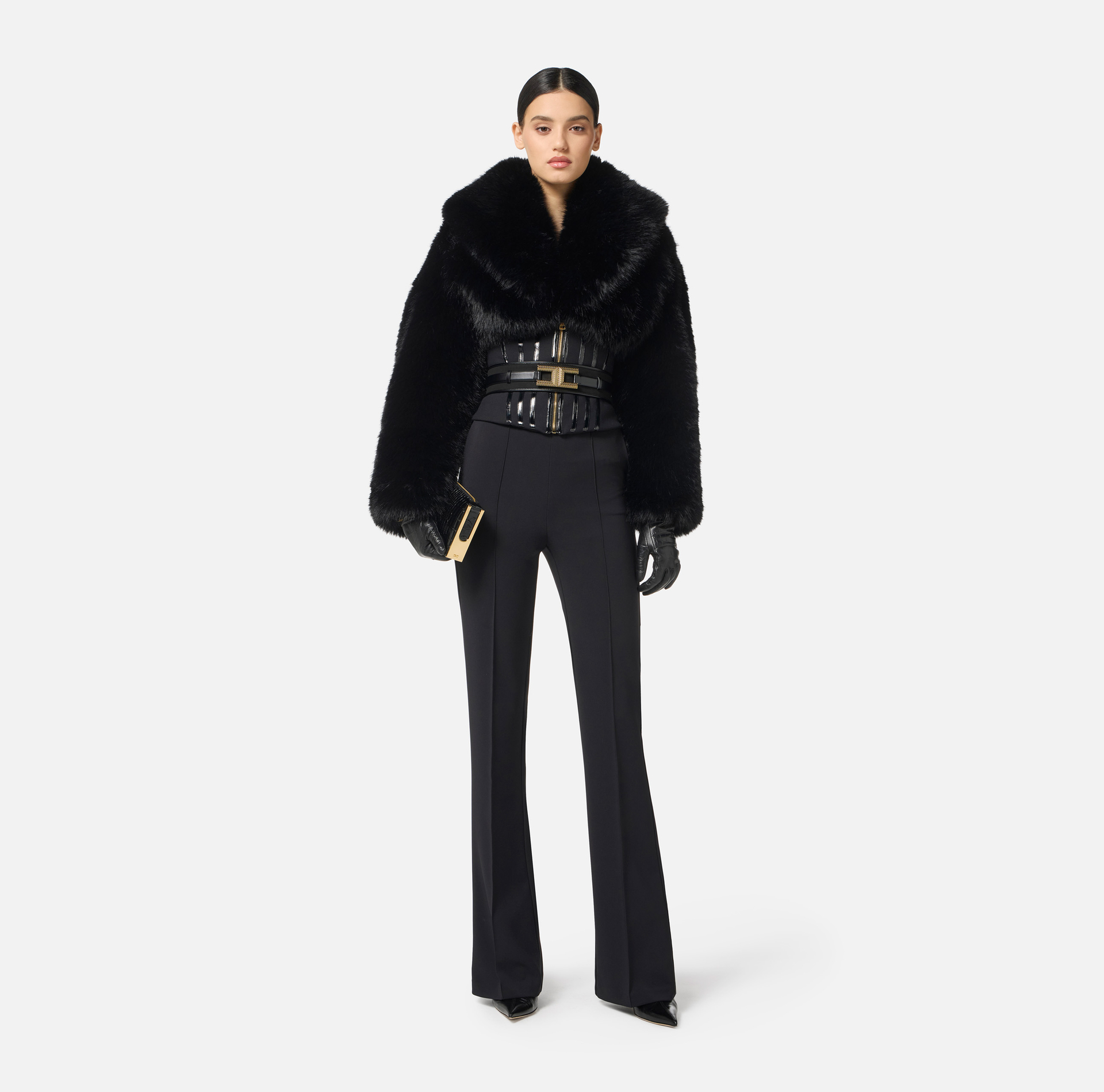 Jacket with fur effect and double-layer crêpe fabric - Elisabetta Franchi